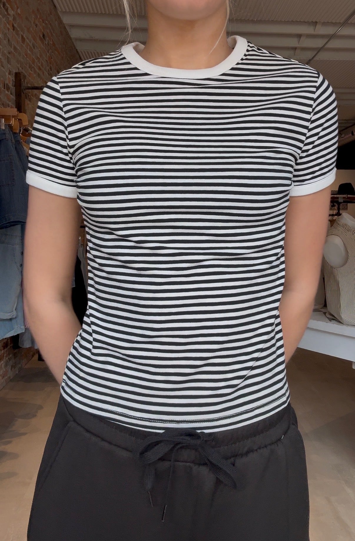 Teri Black & White Striped Tee-Zenana-The Funky Zebra Ames, Women's Fashion Boutique in Ames, Iowa