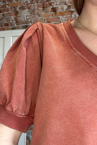 Maya Solid Puff Sleeve V Neck-Jodifl-The Funky Zebra Ames, Women's Fashion Boutique in Ames, Iowa
