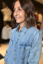 Sara Chambray Button Down Top-Long Sleeves-Doe and Rae-The Funky Zebra Ames, Women's Fashion Boutique in Ames, Iowa