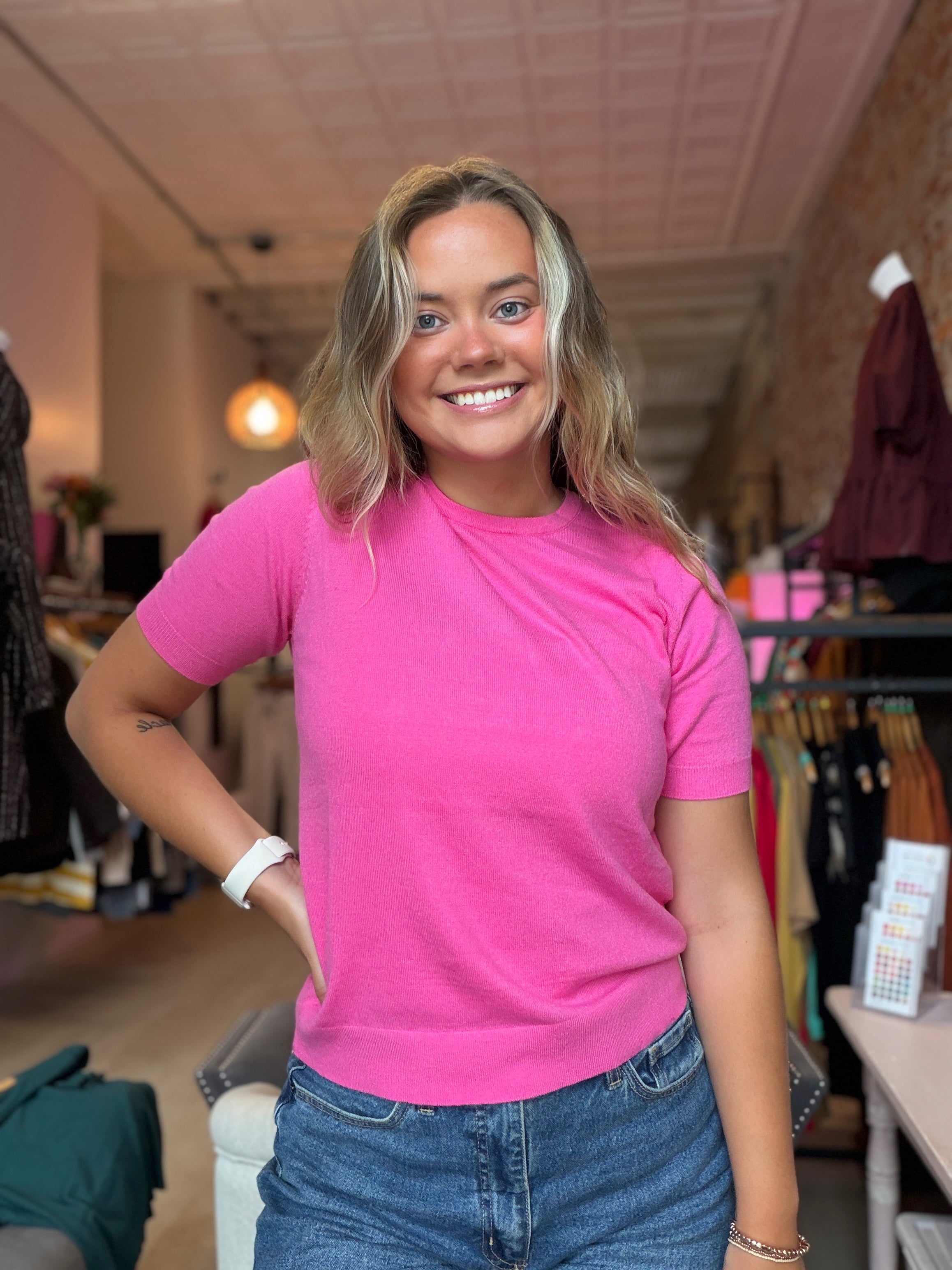 Anna Knitted Puff Sleeve Top-Short Sleeves-La Miel-The Funky Zebra Ames, Women's Fashion Boutique in Ames, Iowa