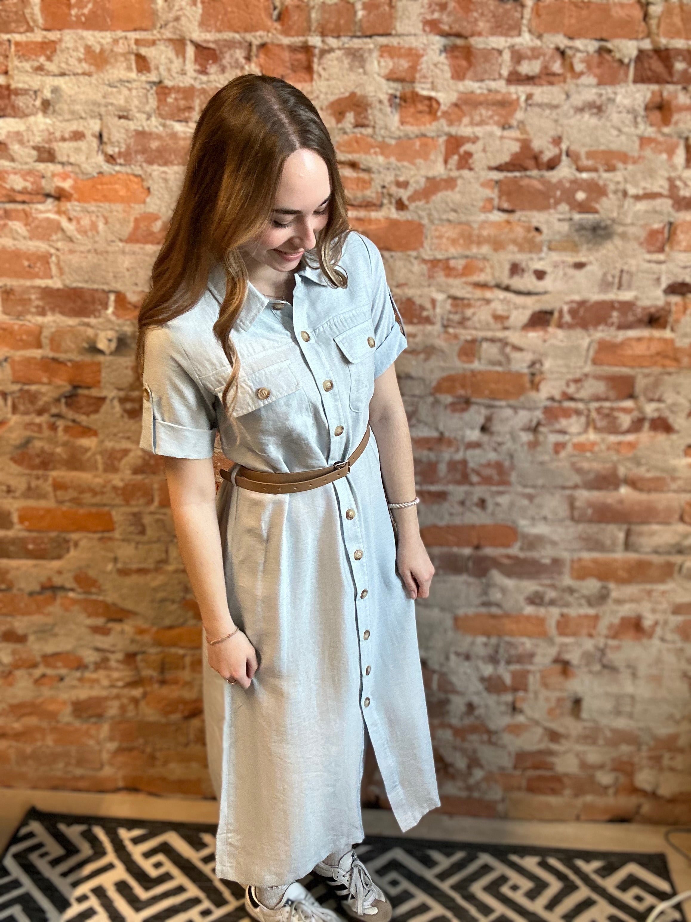 Marissa Belted Linen Dress-Dresses-Blu Pepper-The Funky Zebra Ames, Women's Fashion Boutique in Ames, Iowa