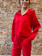 Red Fleece Half Zip-Sweatshirt-Zenana-The Funky Zebra Ames, Women's Fashion Boutique in Ames, Iowa