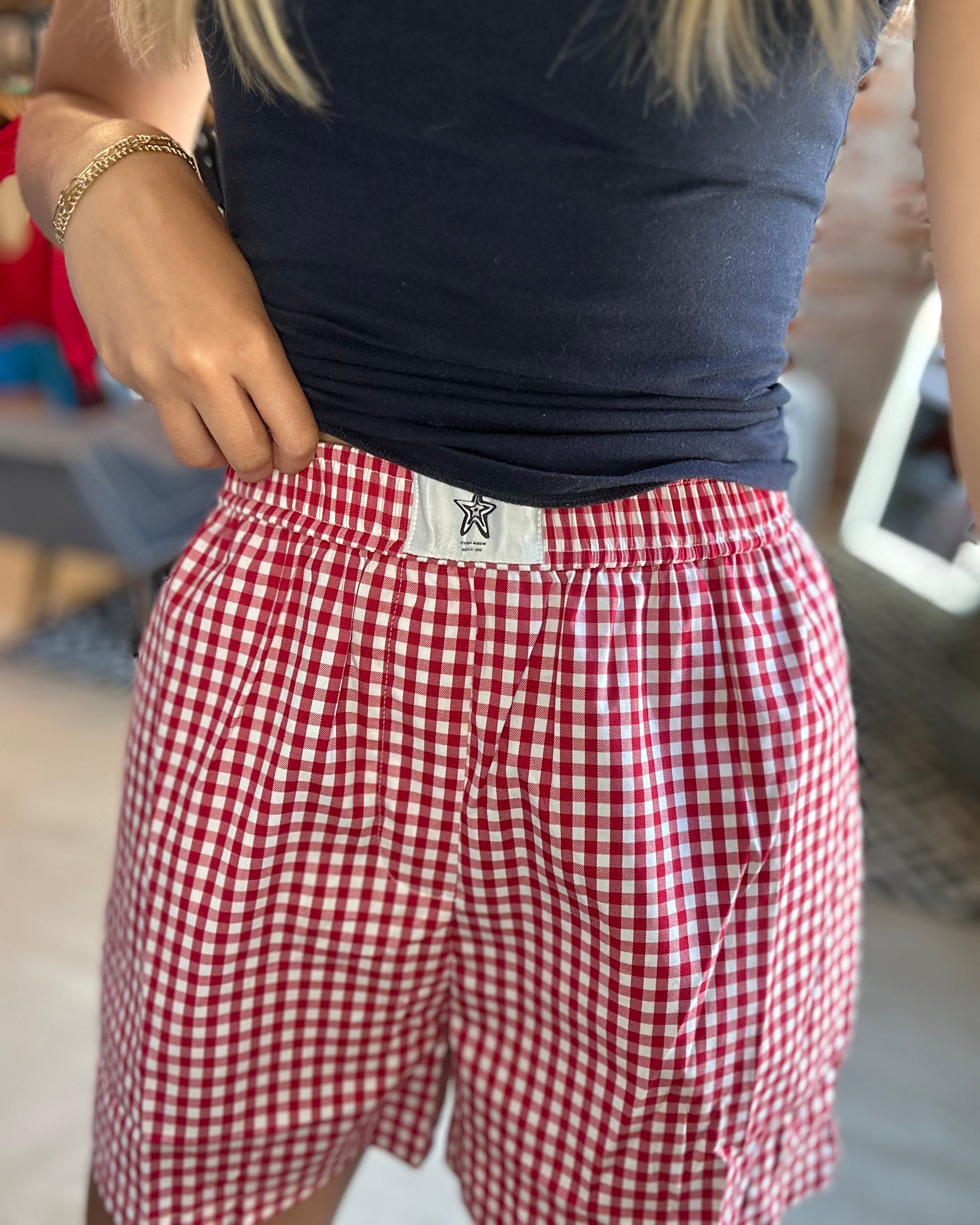 Cicily Gingham Boxer Shorts-Shorts-La Miel-The Funky Zebra Ames, Women's Fashion Boutique in Ames, Iowa