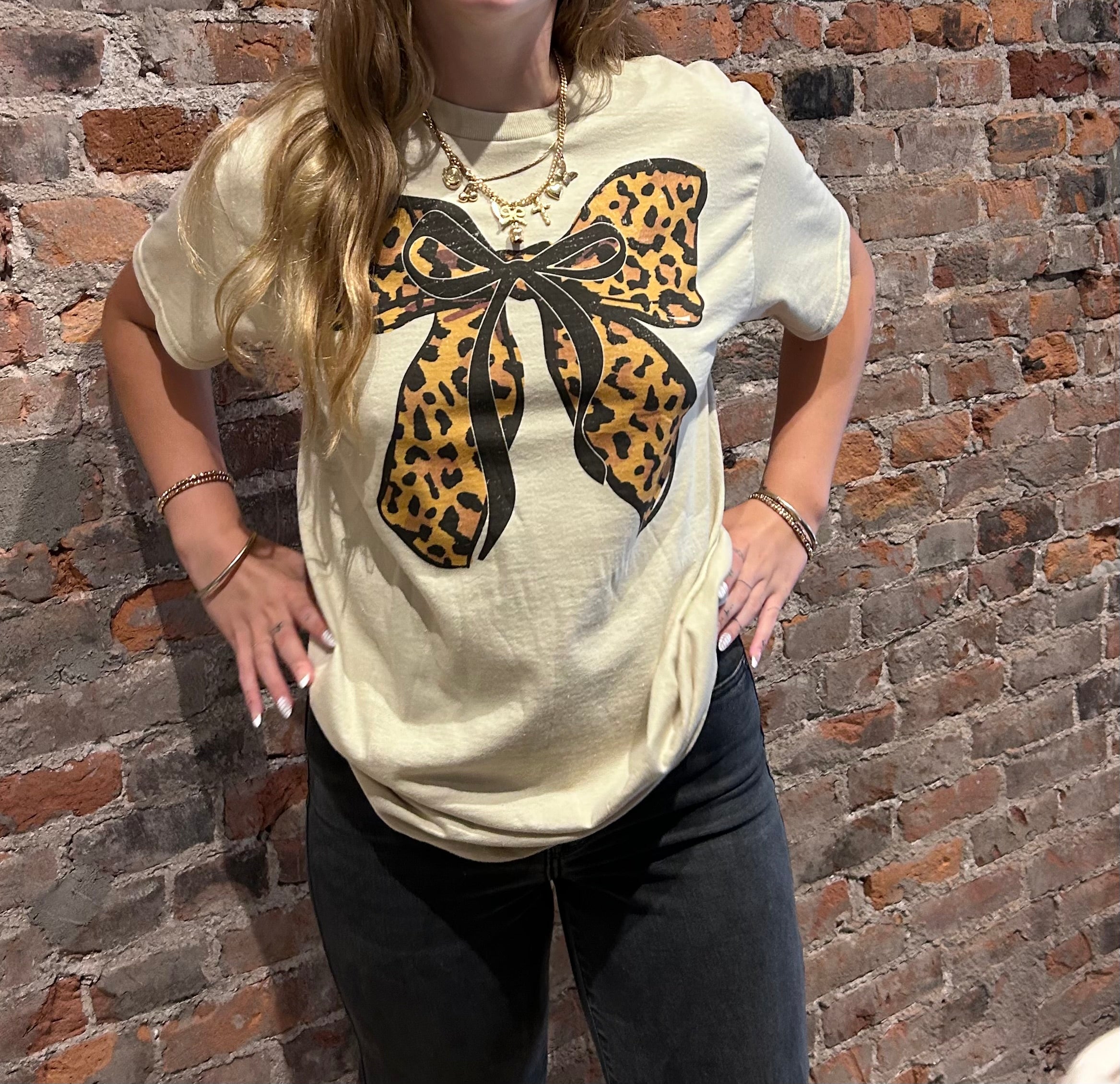 Leopard Bow Oversized Tee-Graphic Tee's-Good Day Street-The Funky Zebra Ames, Women's Fashion Boutique in Ames, Iowa