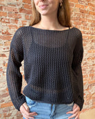 Bristol Navy Long Sleeve Knit Sweater-Sweaters-Molly Bracken-The Funky Zebra Ames, Women's Fashion Boutique in Ames, Iowa