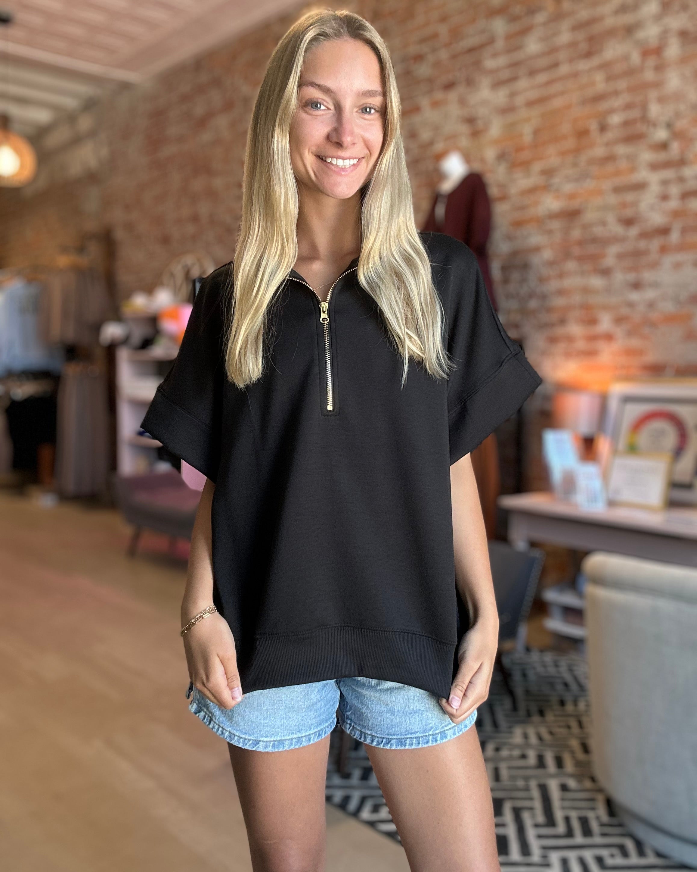 Jada Scuba Half Zip-apparel-Zenana-The Funky Zebra Ames, Women's Fashion Boutique in Ames, Iowa