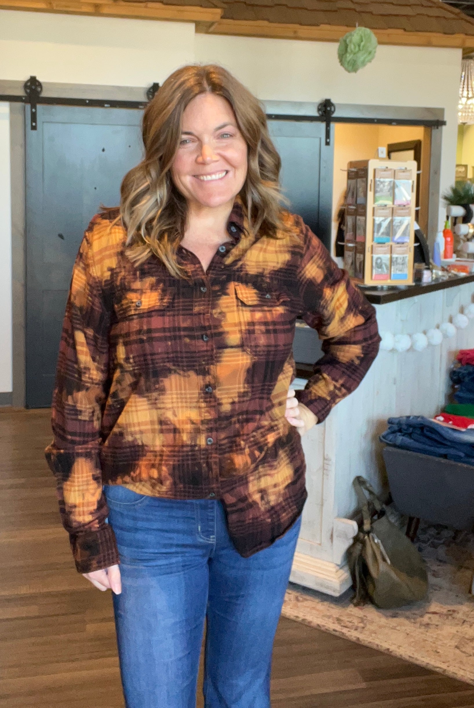 MN Brick Distressed Flannel-Long Sleeves-Whiskey Wrangler-The Funky Zebra Ames, Women's Fashion Boutique in Ames, Iowa