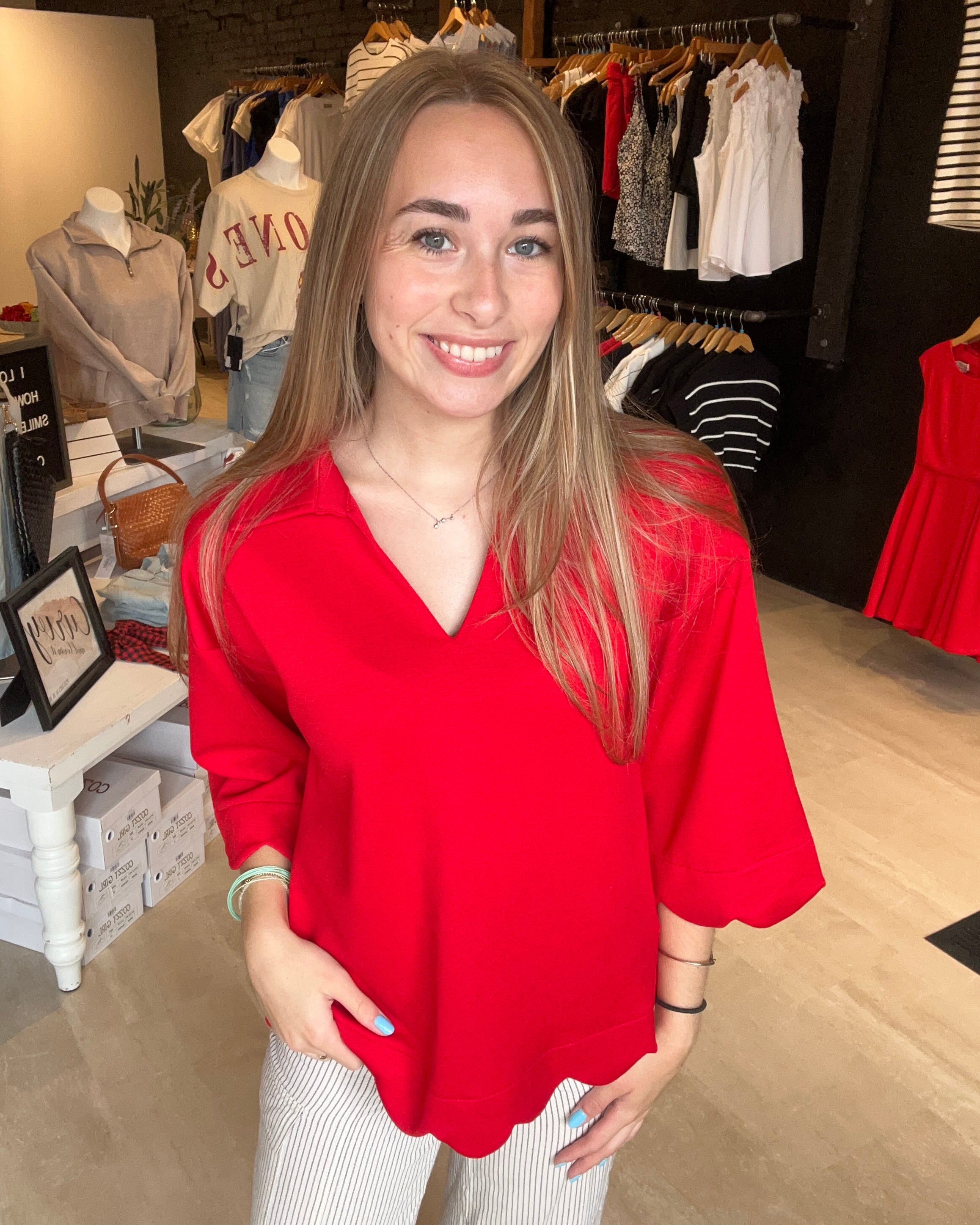 Lottie Red Top-Short Sleeves-Jodifl-The Funky Zebra Ames, Women's Fashion Boutique in Ames, Iowa