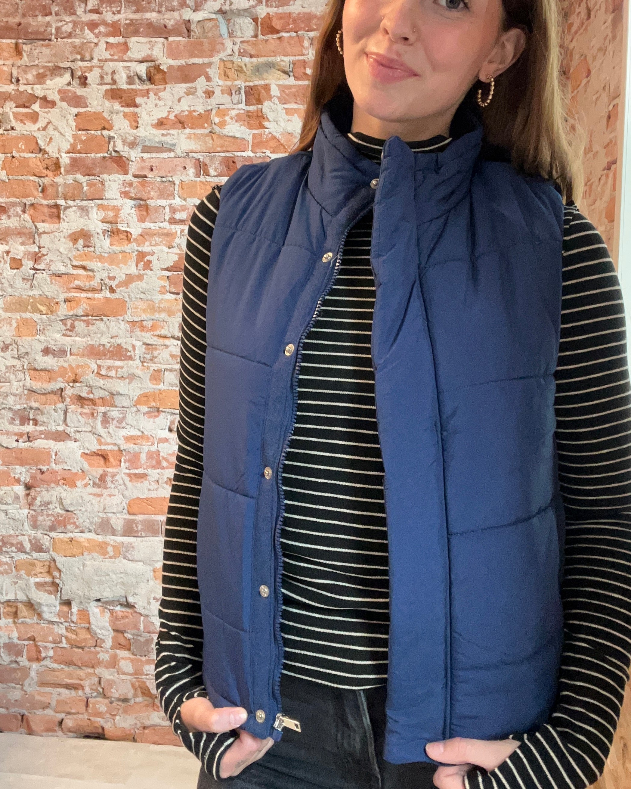 Navy Sleeveless Quilted Vest-Zenana-The Funky Zebra Ames, Women's Fashion Boutique in Ames, Iowa