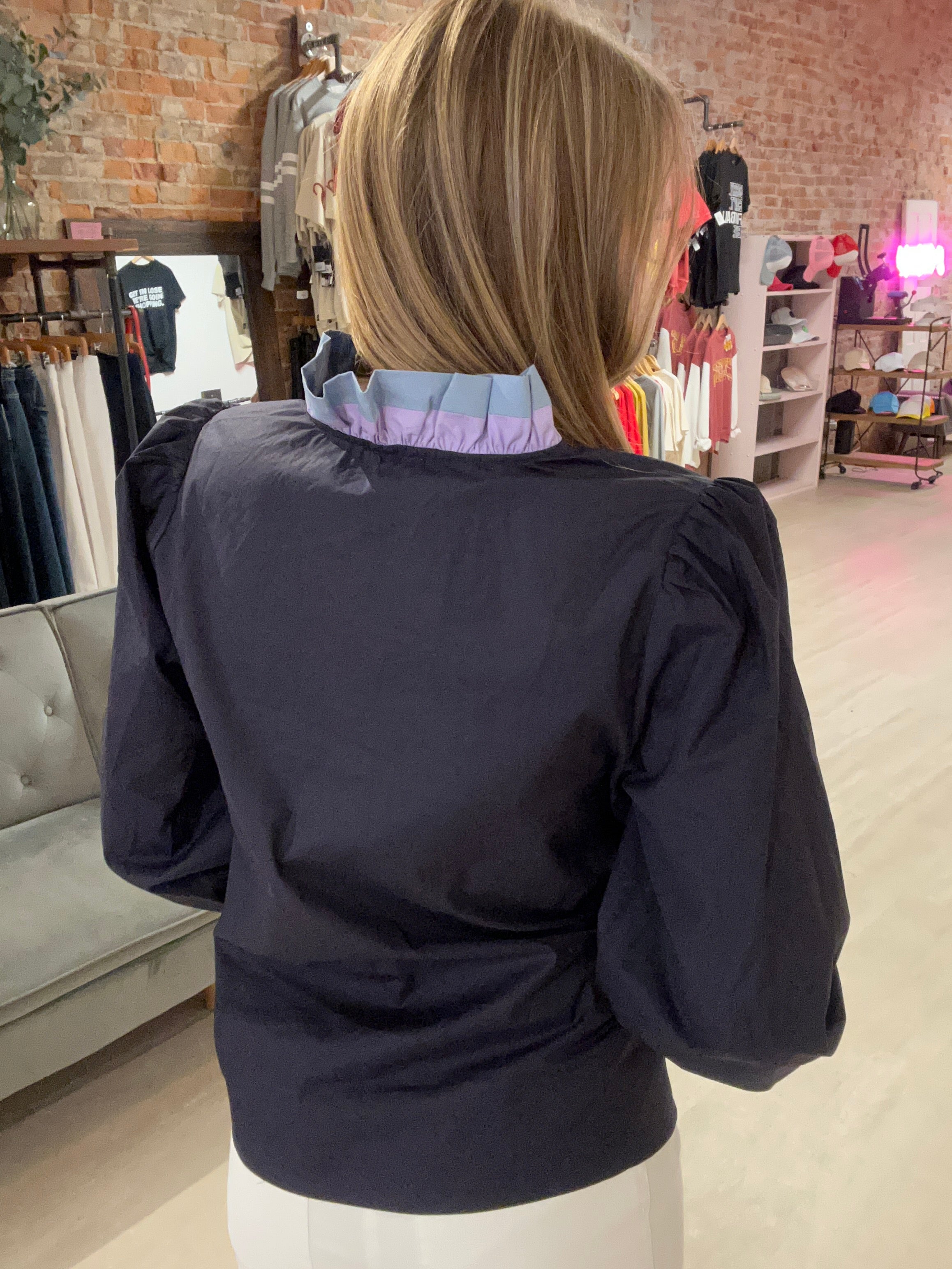 Theron Navy Color Contrast Top-Long Sleeves-Jodifl-The Funky Zebra Ames, Women's Fashion Boutique in Ames, Iowa