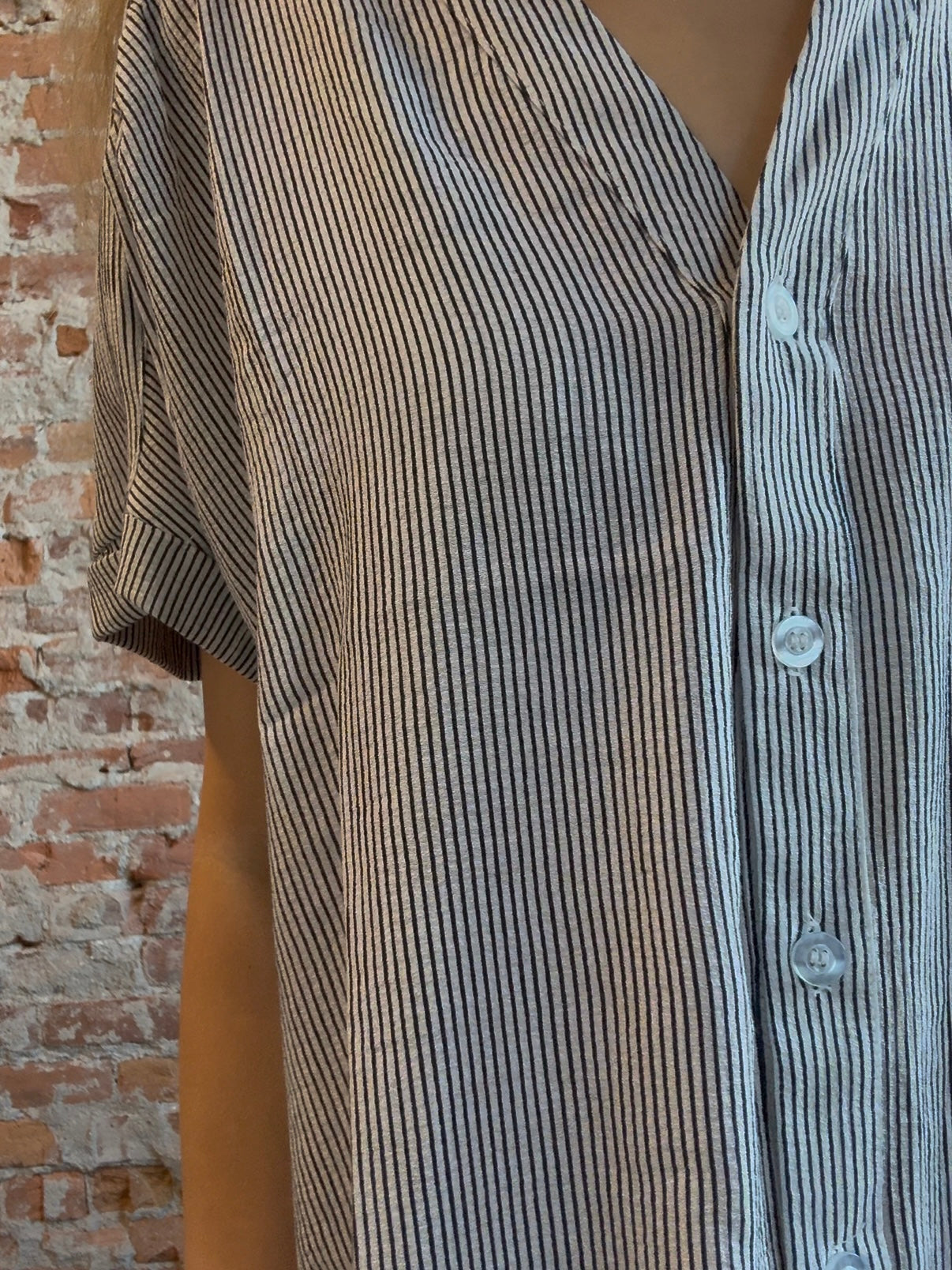 Gemma Pinstripe Button Down Top-Short Sleeves-Blu Pepper-The Funky Zebra Ames, Women's Fashion Boutique in Ames, Iowa