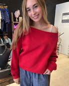 Kyla Off Shoulder Red Top-Long Sleeves-Rae Mode-The Funky Zebra Ames, Women's Fashion Boutique in Ames, Iowa
