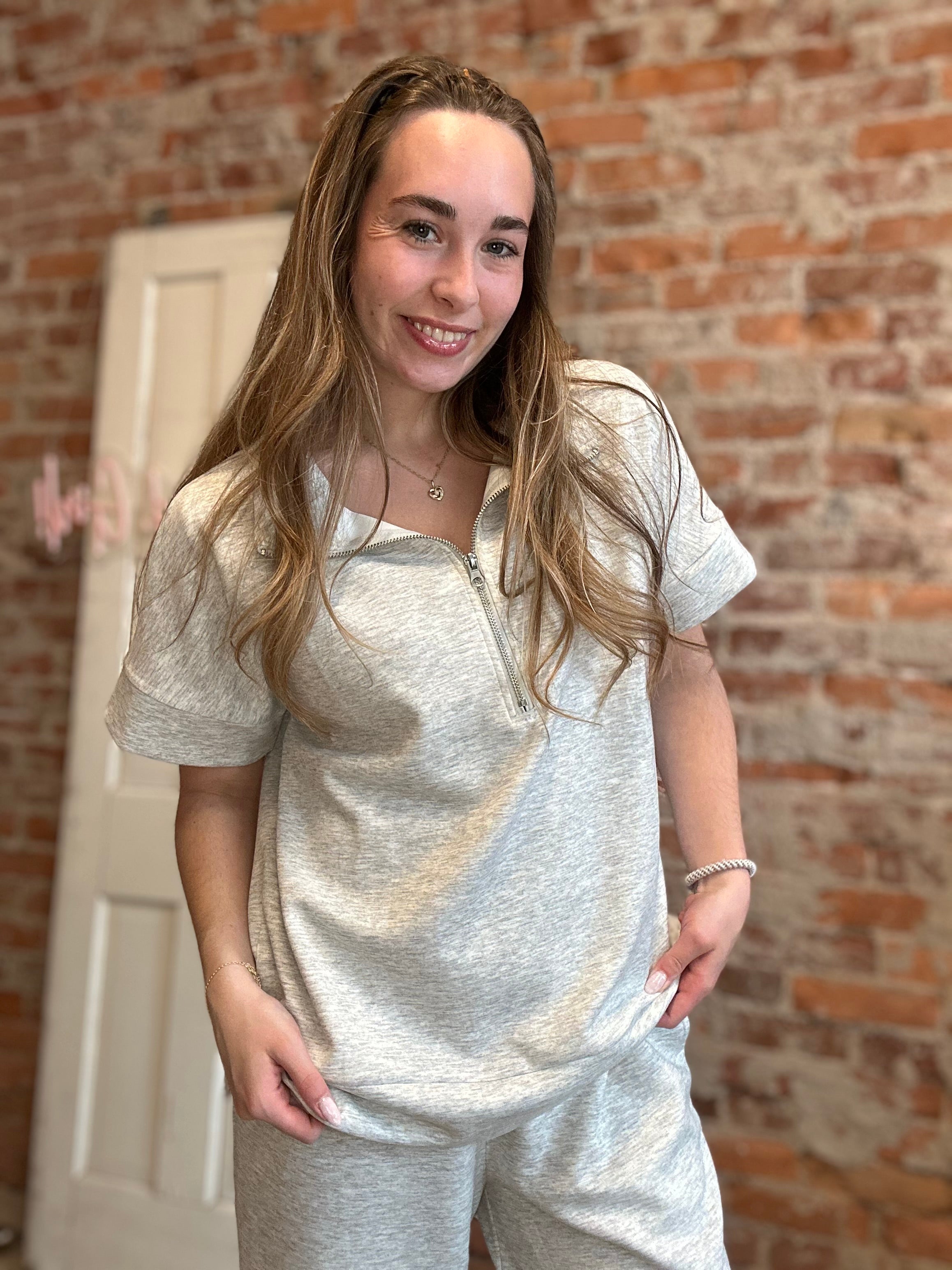 Dani Scuba Half Zip Gray Set-Zenana-The Funky Zebra Ames, Women's Fashion Boutique in Ames, Iowa