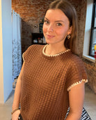 Roberta Knit Top-Short Sleeves-Blu Pepper-The Funky Zebra Ames, Women's Fashion Boutique in Ames, Iowa