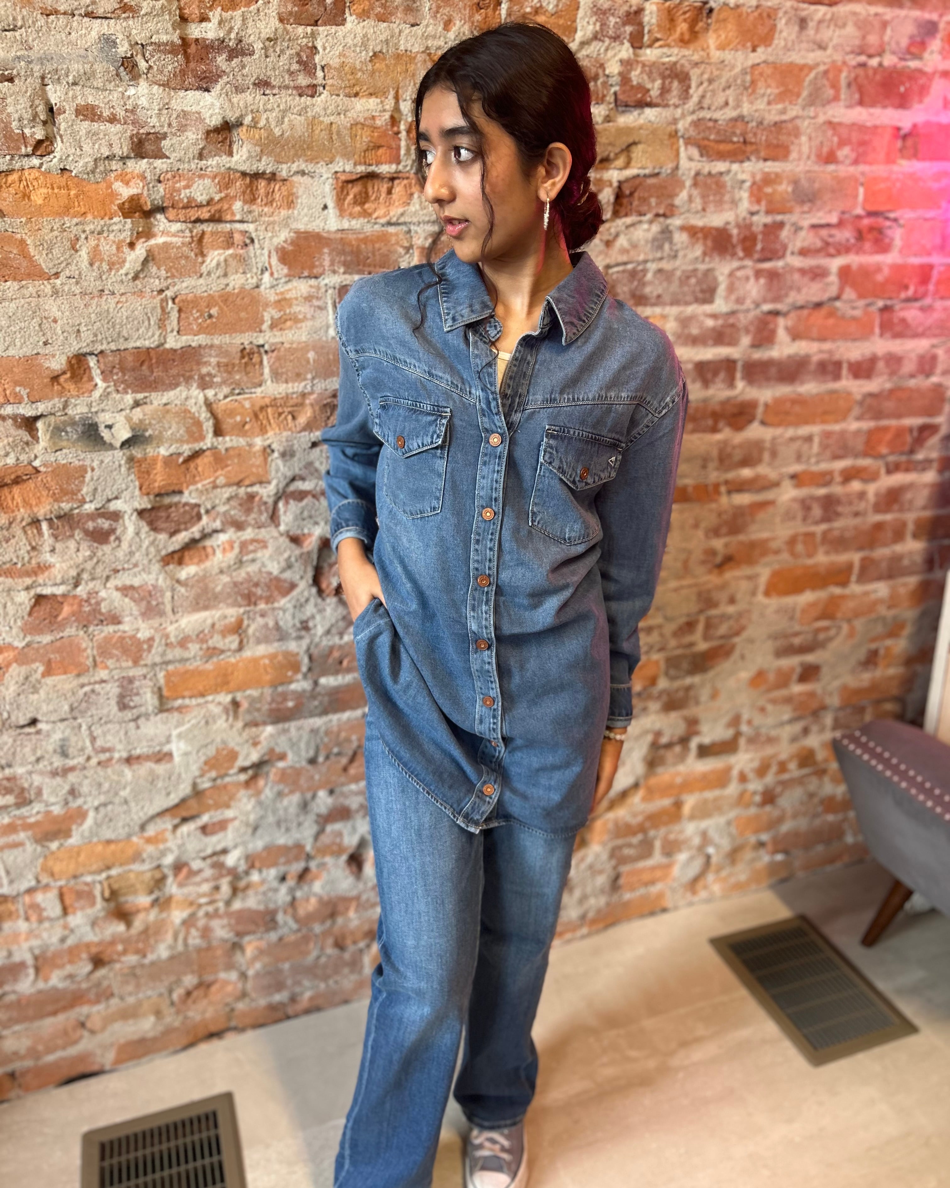 Hidden Denim Dress-Dresses-Hidden-The Funky Zebra Ames, Women's Fashion Boutique in Ames, Iowa