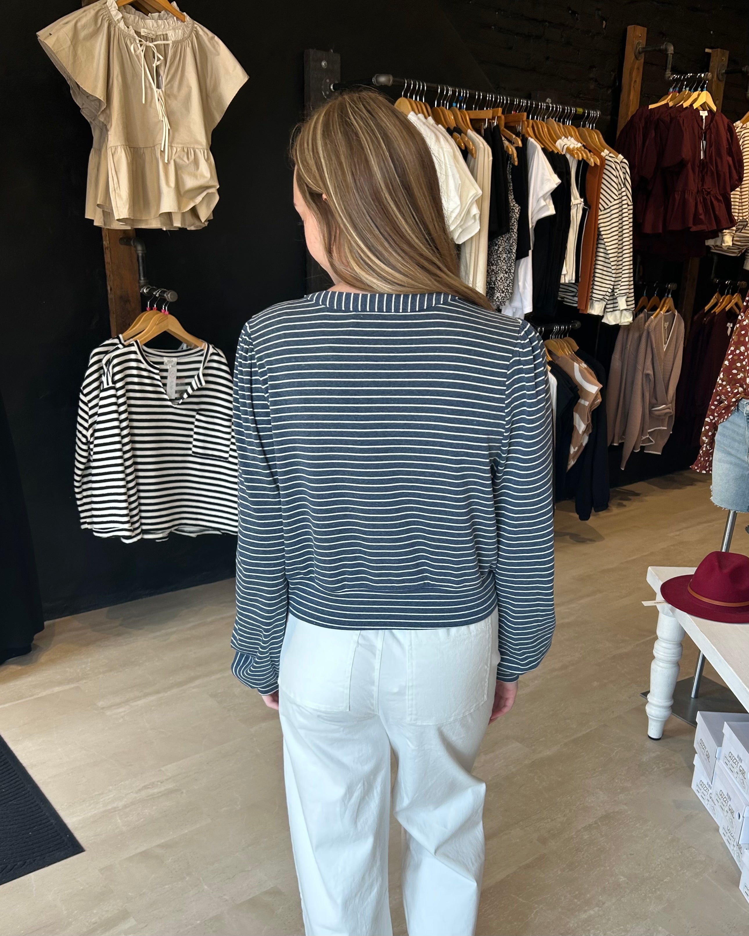 Anna Striped Button Front Blouse-The Funky Zebra Ames-The Funky Zebra Ames, Women's Fashion Boutique in Ames, Iowa