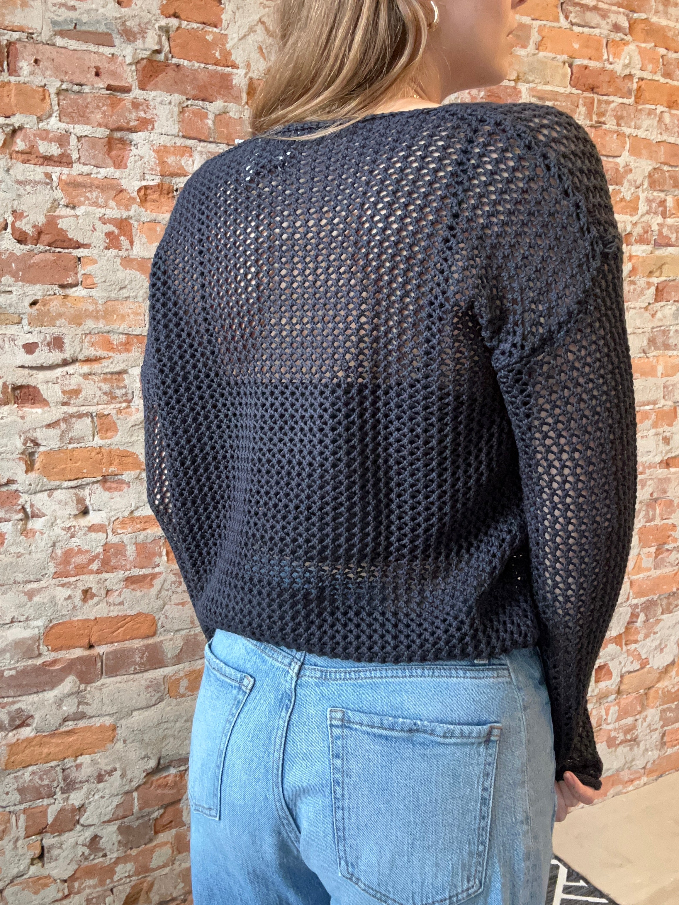 Bristol Navy Long Sleeve Knit Sweater-Sweaters-Molly Bracken-The Funky Zebra Ames, Women's Fashion Boutique in Ames, Iowa