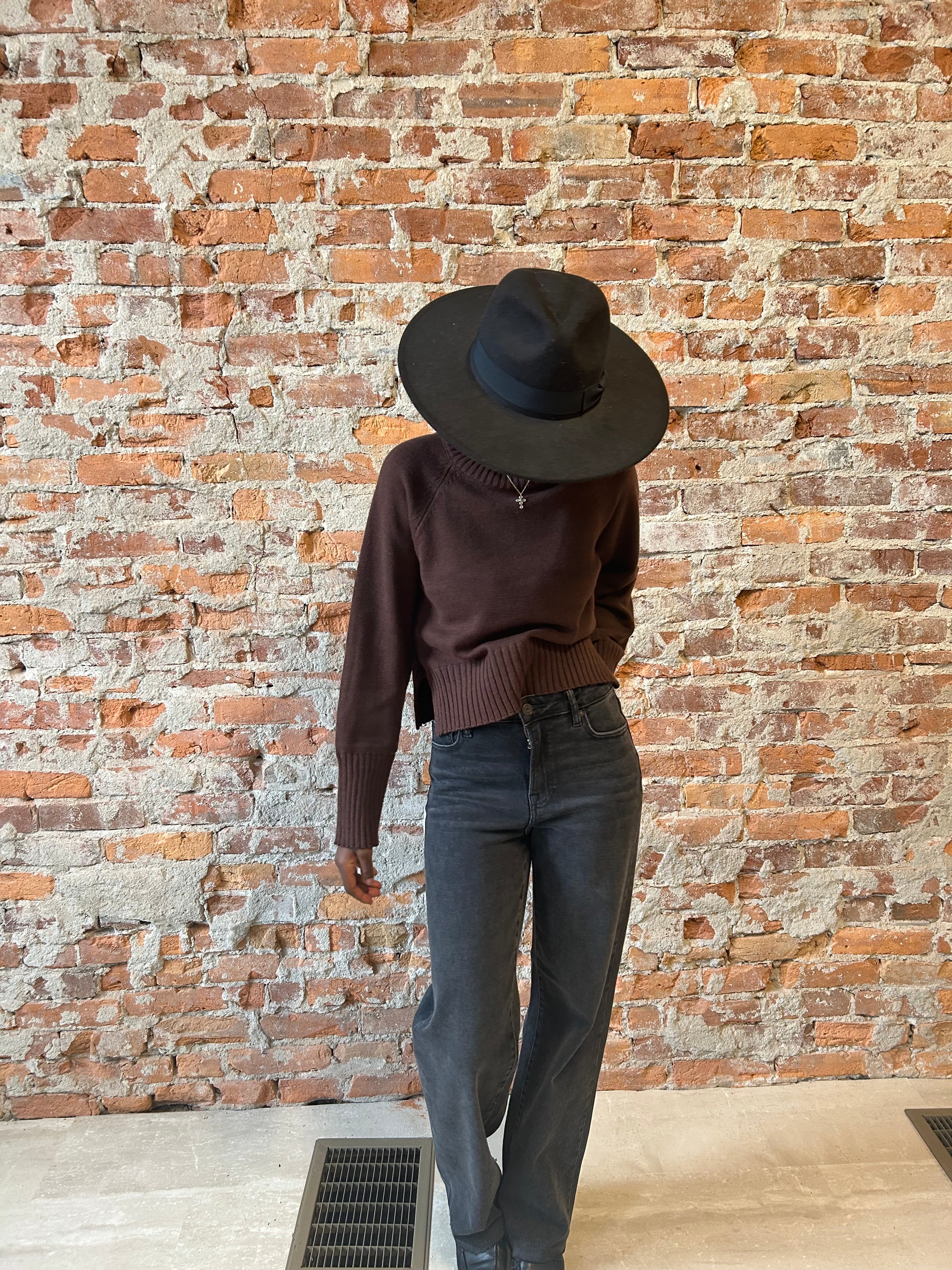 Brown Mock Neck Pullover-Sweaters-Blu Pepper-The Funky Zebra Ames, Women's Fashion Boutique in Ames, Iowa