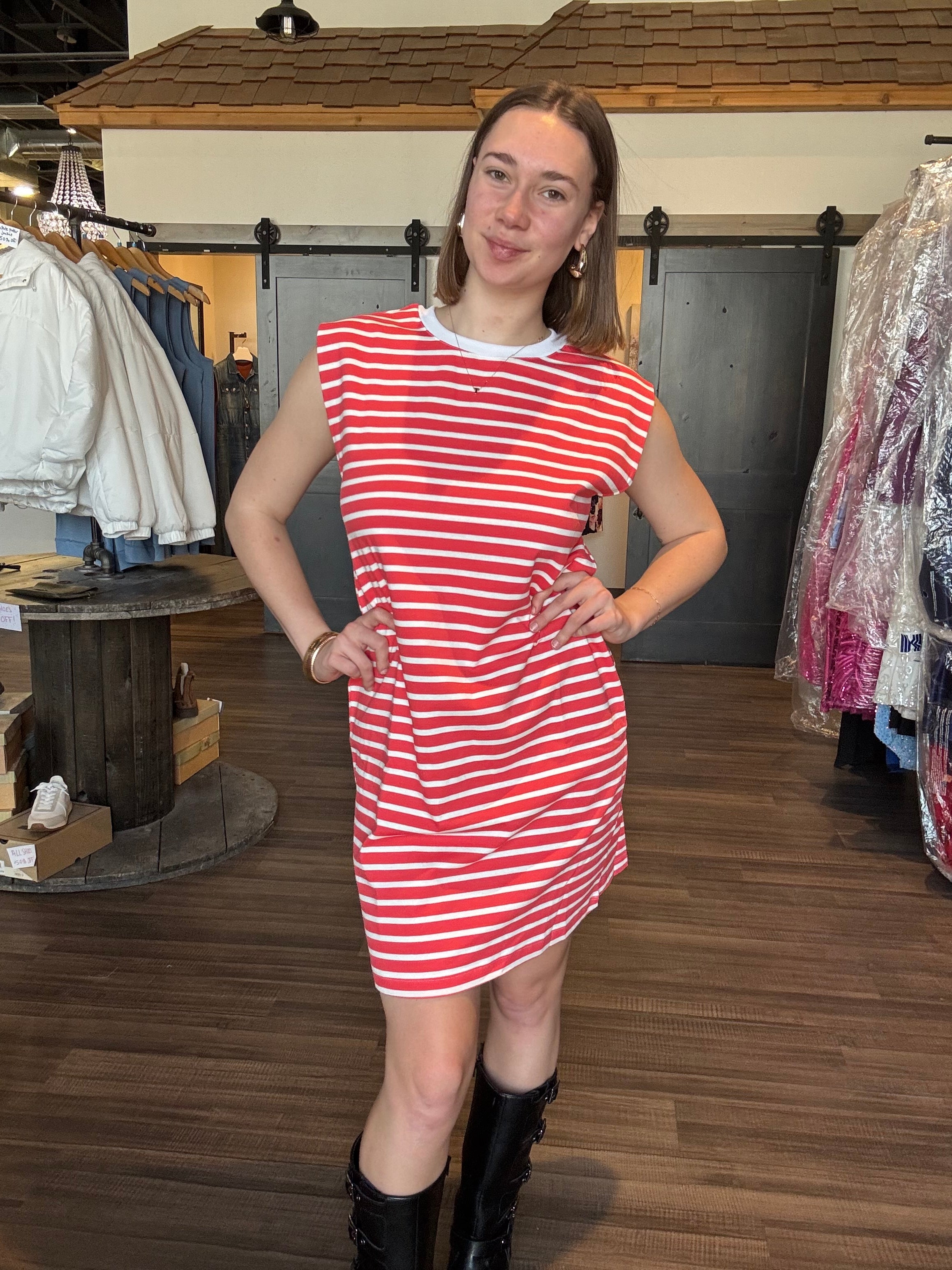 Carlie Coral Striped Dress-The Funky Zebra Ames-The Funky Zebra Ames, Women's Fashion Boutique in Ames, Iowa