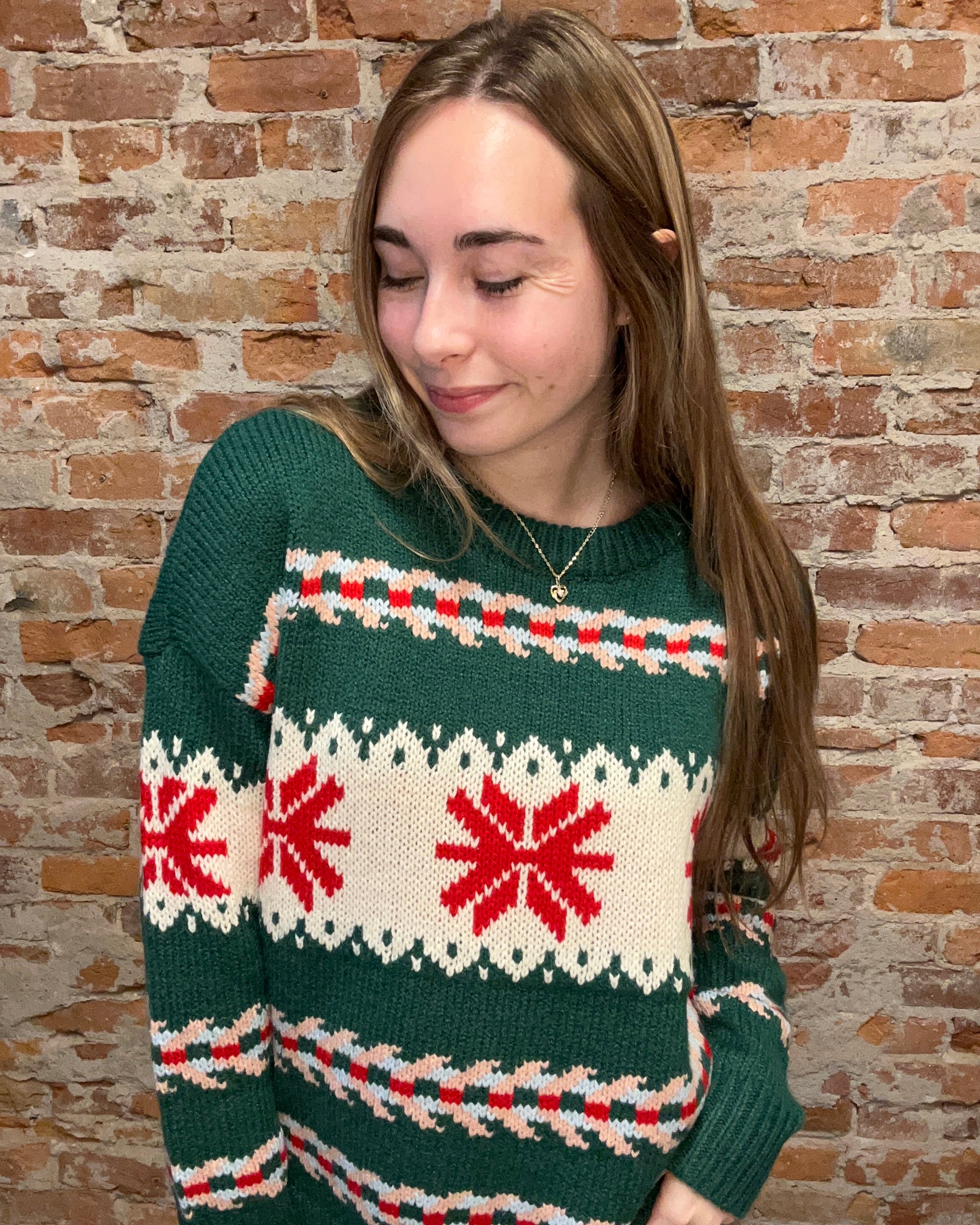 Mishel Green Holiday Sweater-Sweaters-Staccato-The Funky Zebra Ames, Women's Fashion Boutique in Ames, Iowa