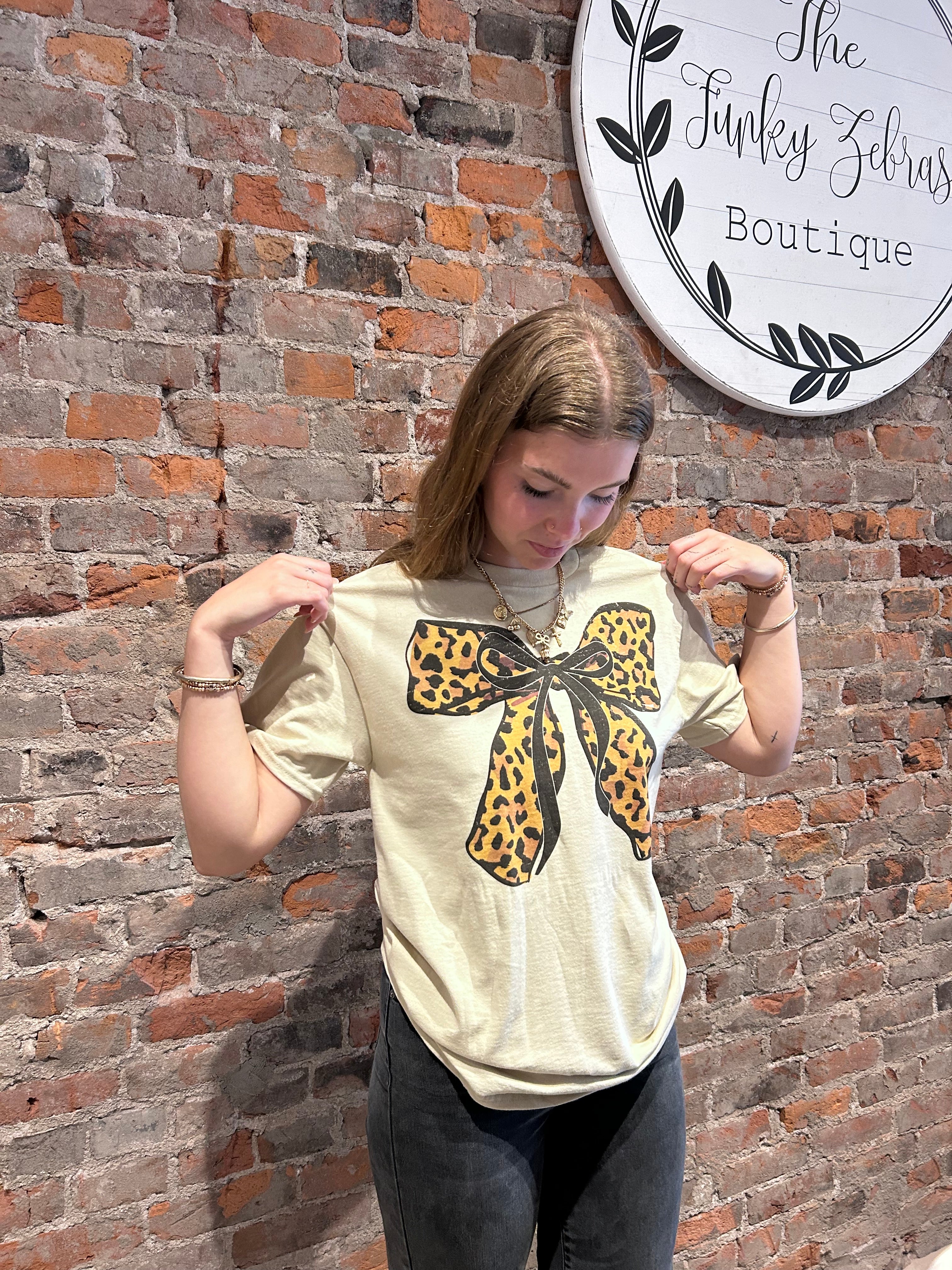 Leopard Bow Oversized Tee-Graphic Tee's-Good Day Street-The Funky Zebra Ames, Women's Fashion Boutique in Ames, Iowa