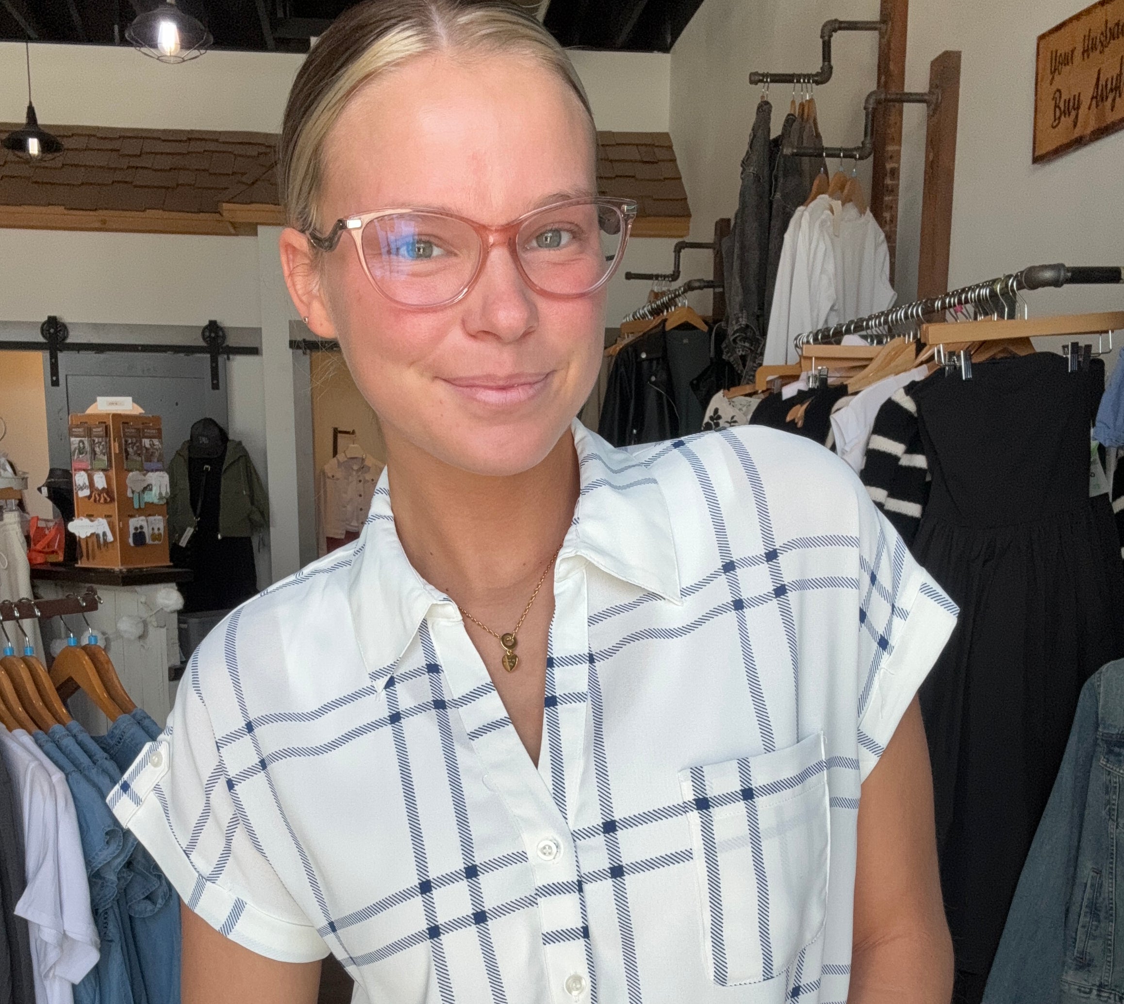 Charlotte Plaid Button Down-Blu Pepper-The Funky Zebra Ames, Women's Fashion Boutique in Ames, Iowa