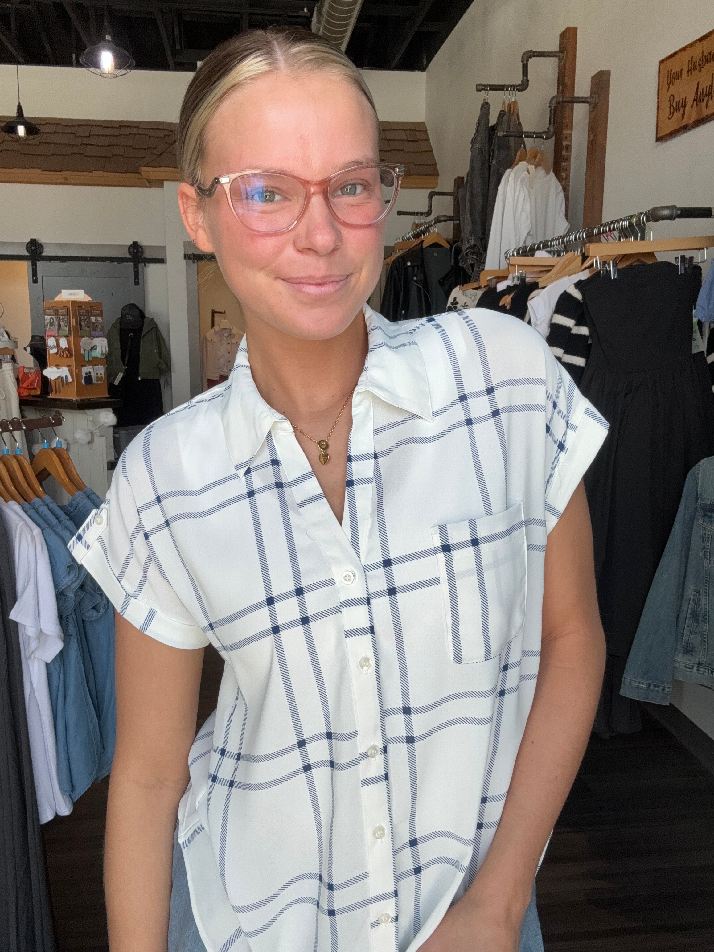 Charlotte Plaid Button Down-Blu Pepper-The Funky Zebra Ames, Women's Fashion Boutique in Ames, Iowa