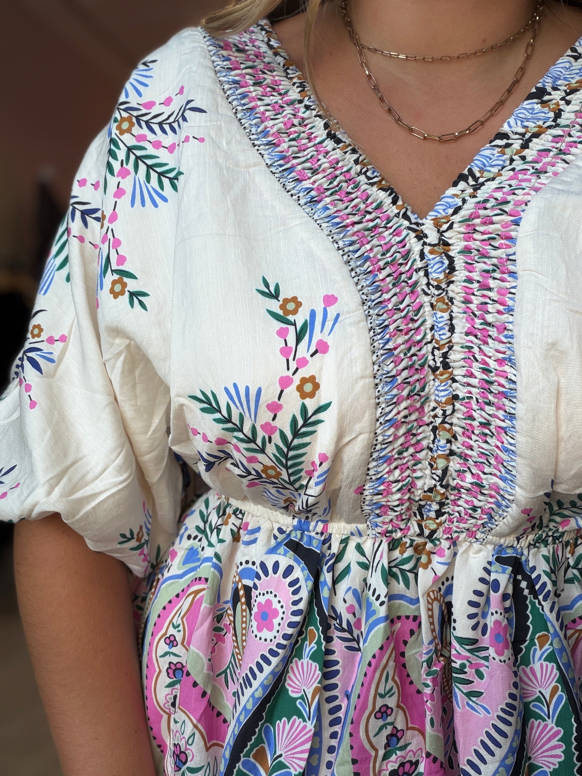Hanna Paisley Border Print Dress-Dresses-Hayden-The Funky Zebra Ames, Women's Fashion Boutique in Ames, Iowa
