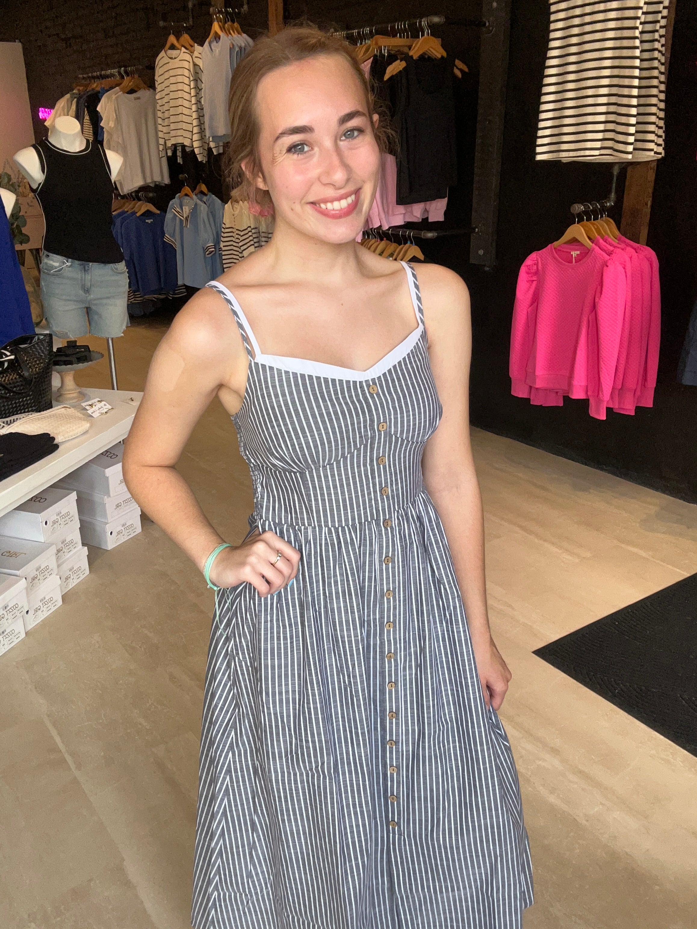 Laila Button Down Midi Dress-Dresses-Blu Pepper-The Funky Zebra Ames, Women's Fashion Boutique in Ames, Iowa