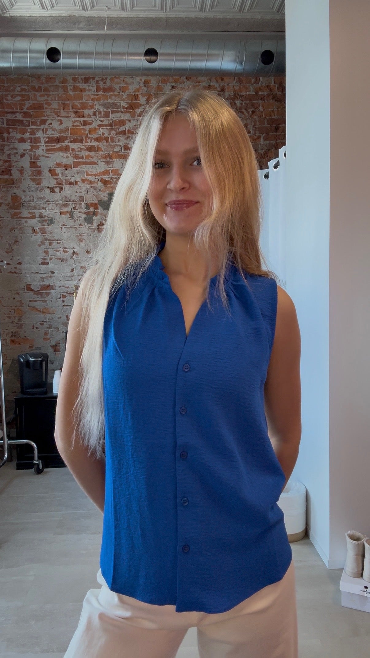 Dani Cobalt Sleeveless Top-Tank Tops-Molly Bracken-The Funky Zebra Ames, Women's Fashion Boutique in Ames, Iowa