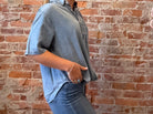 Celeste Blue Woven Denim Top-Short Sleeves-Molly Bracken-The Funky Zebra Ames, Women's Fashion Boutique in Ames, Iowa