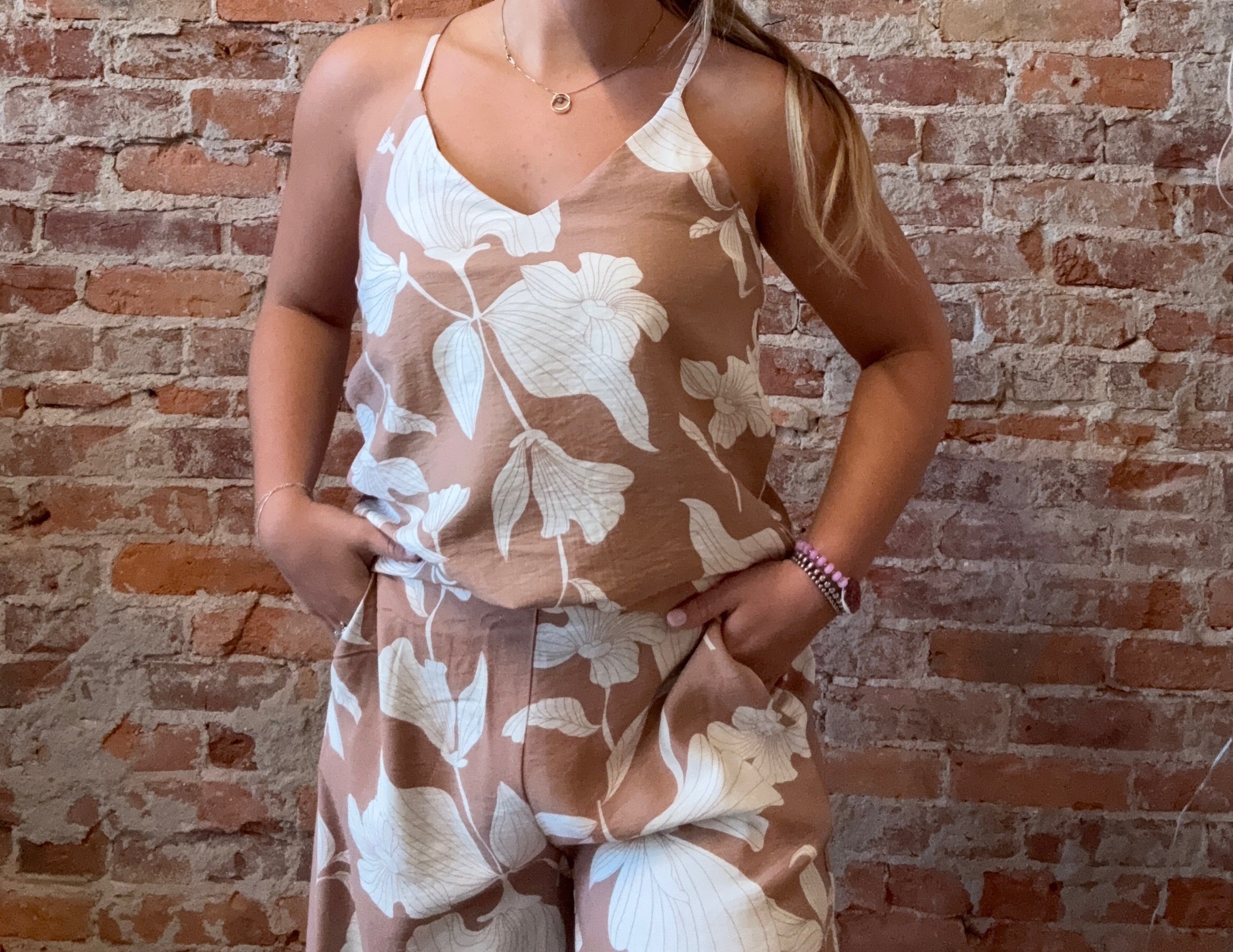 Chloe Beige Printed Cami-Tank Tops-Molly Bracken-The Funky Zebra Ames, Women's Fashion Boutique in Ames, Iowa