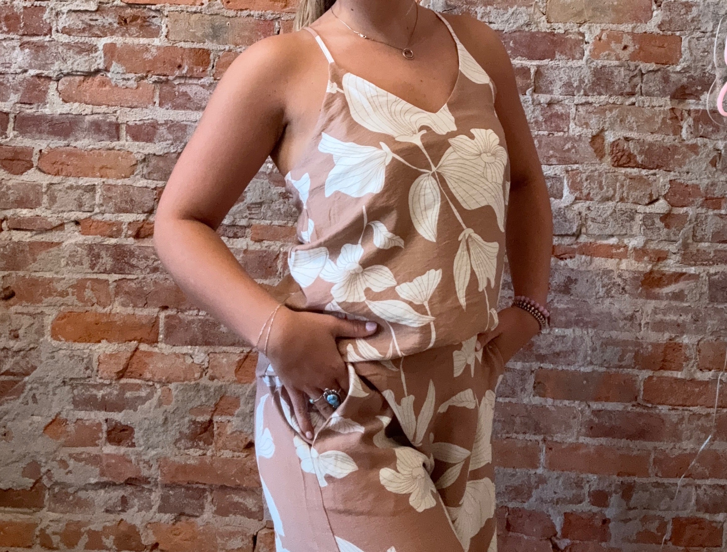 Chloe Beige Printed Cami-Tank Tops-Molly Bracken-The Funky Zebra Ames, Women's Fashion Boutique in Ames, Iowa