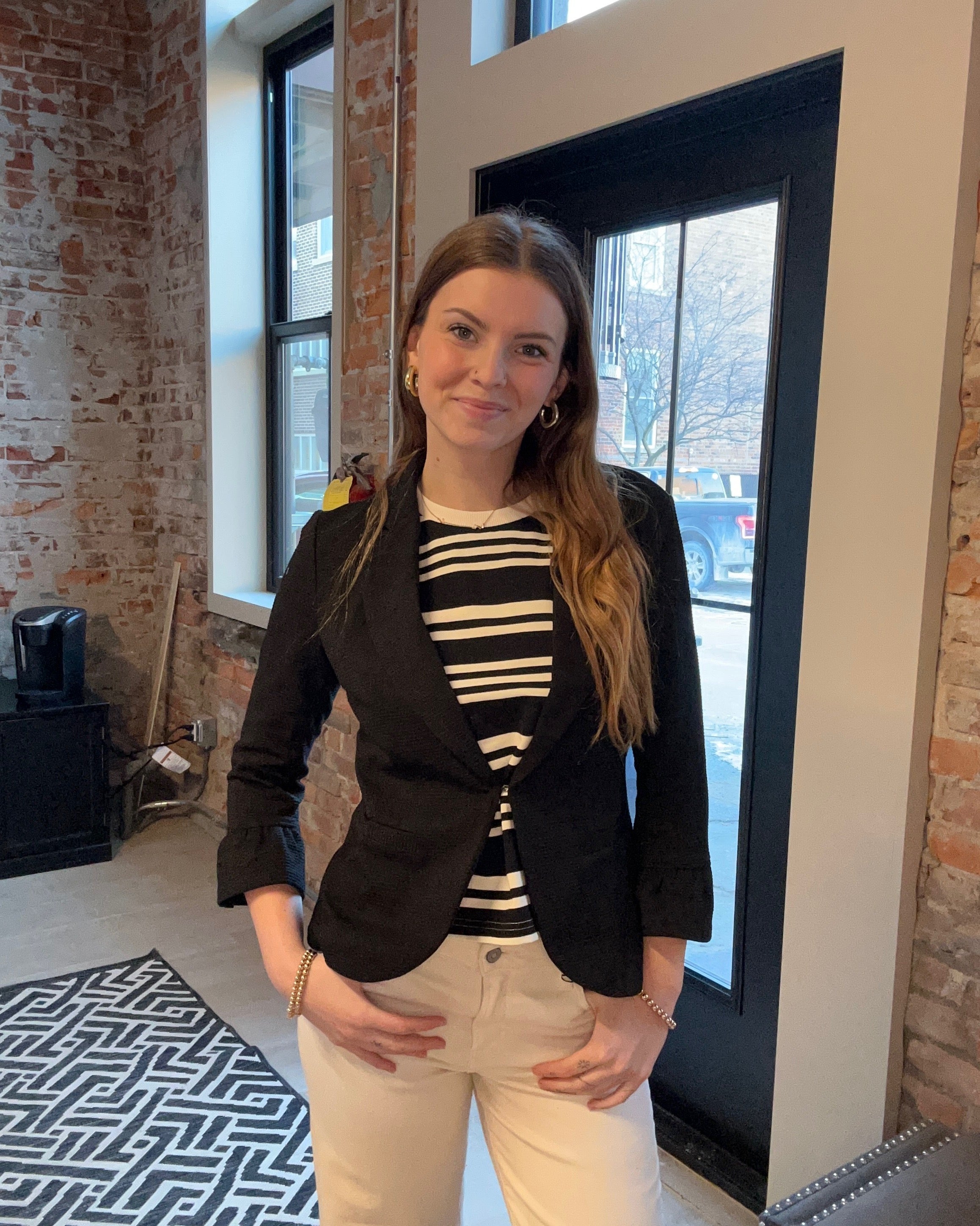 Talia Ruffle Sleeve Blazer-apparel-Doe and Rae-The Funky Zebra Ames, Women's Fashion Boutique in Ames, Iowa