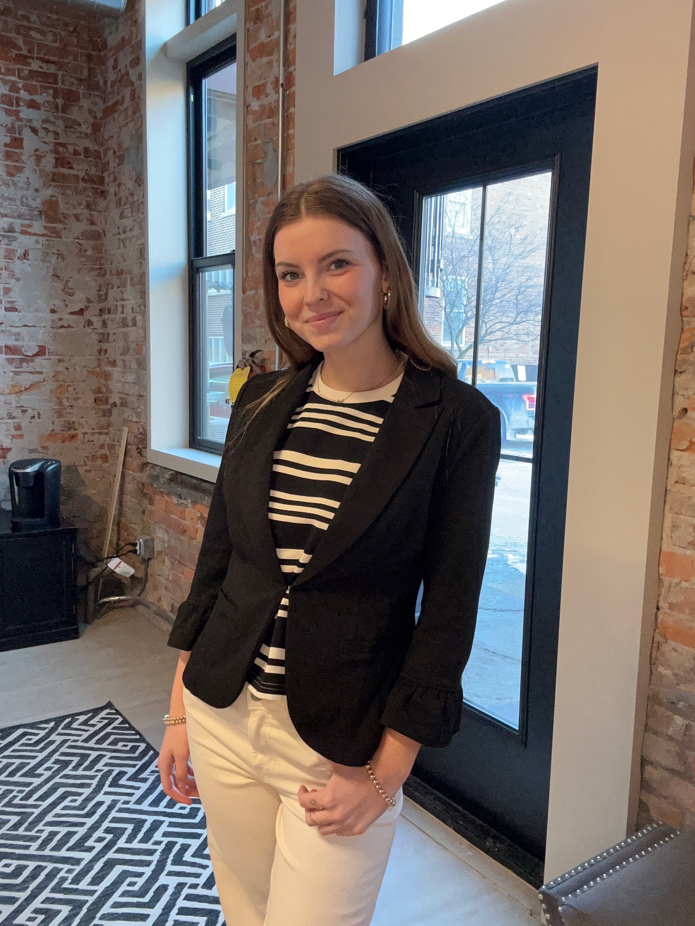 Talia Ruffle Sleeve Blazer-apparel-Doe and Rae-The Funky Zebra Ames, Women's Fashion Boutique in Ames, Iowa