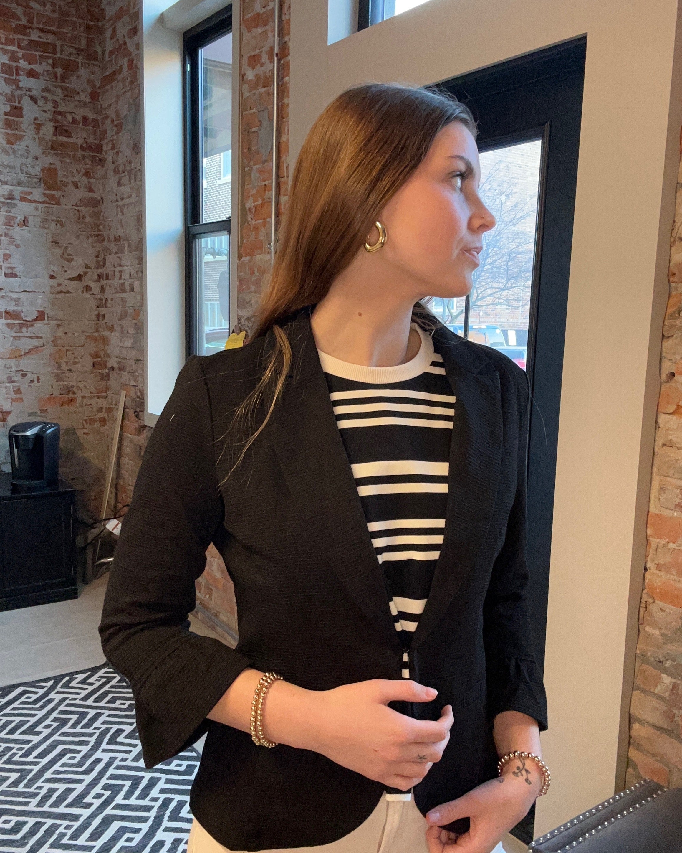 Talia Ruffle Sleeve Blazer-apparel-Doe and Rae-The Funky Zebra Ames, Women's Fashion Boutique in Ames, Iowa