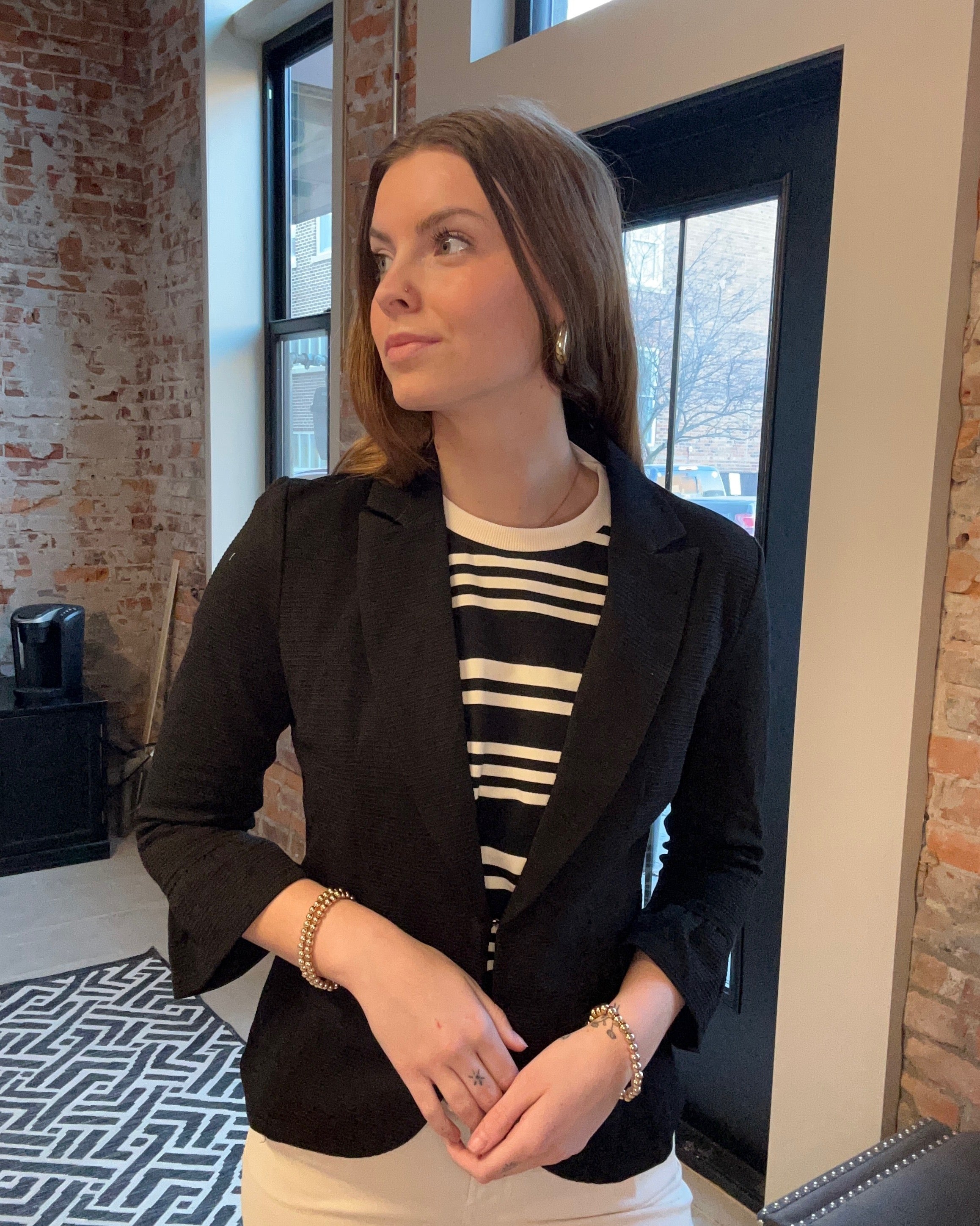 Talia Ruffle Sleeve Blazer-apparel-Doe and Rae-The Funky Zebra Ames, Women's Fashion Boutique in Ames, Iowa