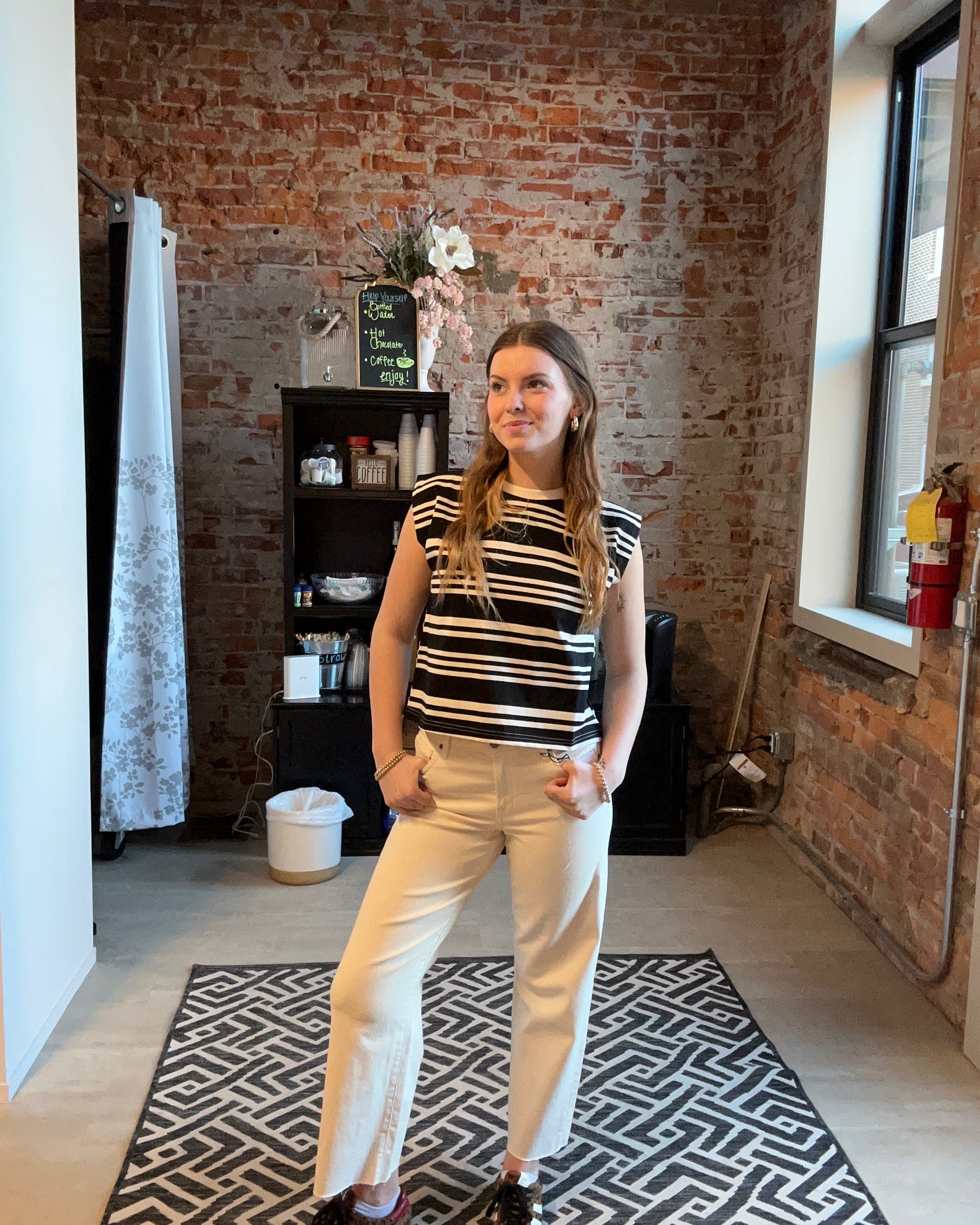 Sarah Black & White Striped Top-Short Sleeves-Miou Muse-The Funky Zebra Ames, Women's Fashion Boutique in Ames, Iowa