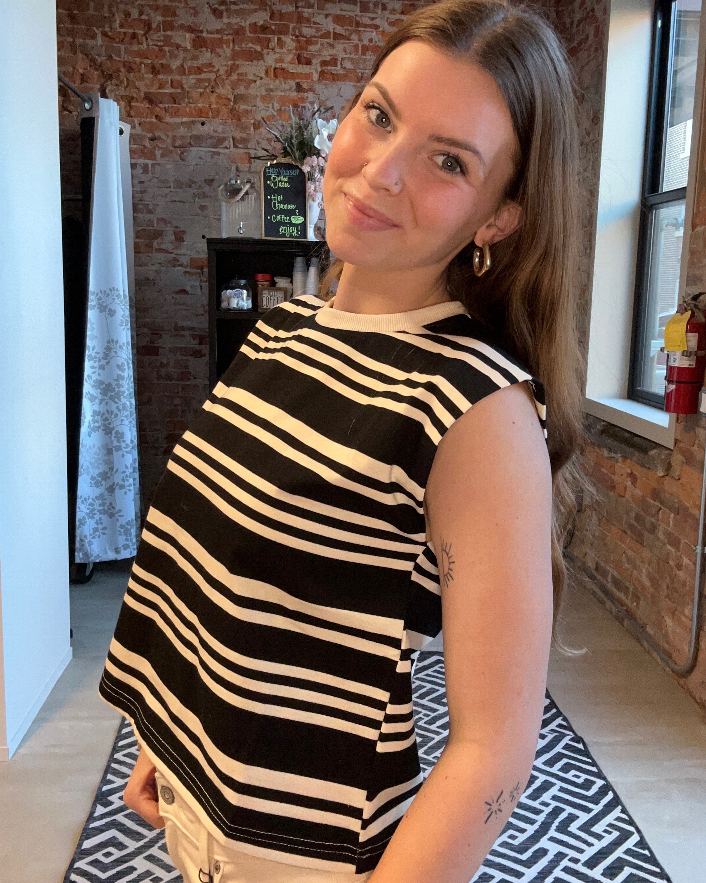 Sarah Black & White Striped Top-Short Sleeves-Miou Muse-The Funky Zebra Ames, Women's Fashion Boutique in Ames, Iowa