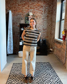 Sarah Black & White Striped Top-Short Sleeves-Miou Muse-The Funky Zebra Ames, Women's Fashion Boutique in Ames, Iowa