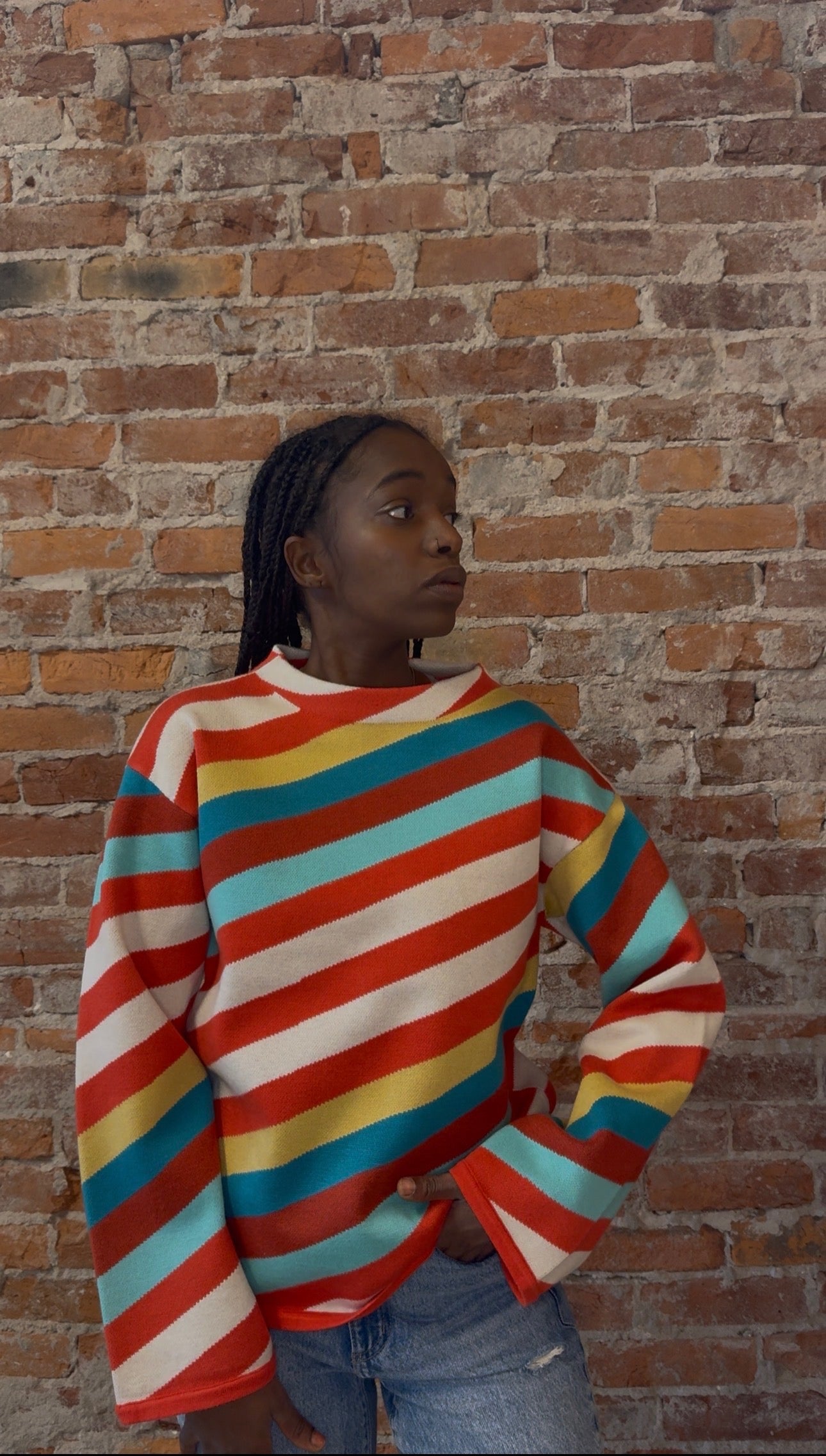 Sassy Striped Funnel Neck-Sweaters-APNY-The Funky Zebra Ames, Women's Fashion Boutique in Ames, Iowa