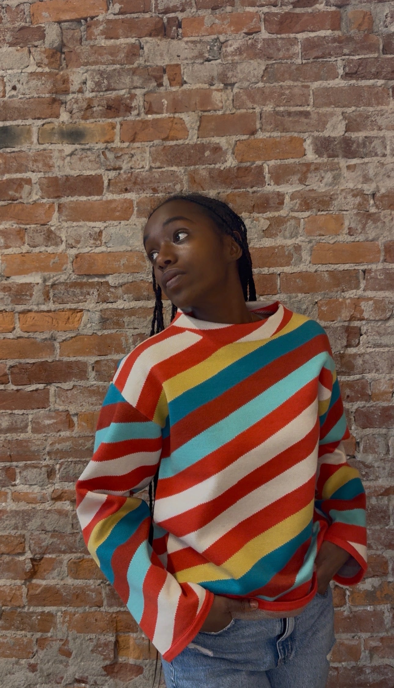 Sassy Striped Funnel Neck-Sweaters-APNY-The Funky Zebra Ames, Women's Fashion Boutique in Ames, Iowa