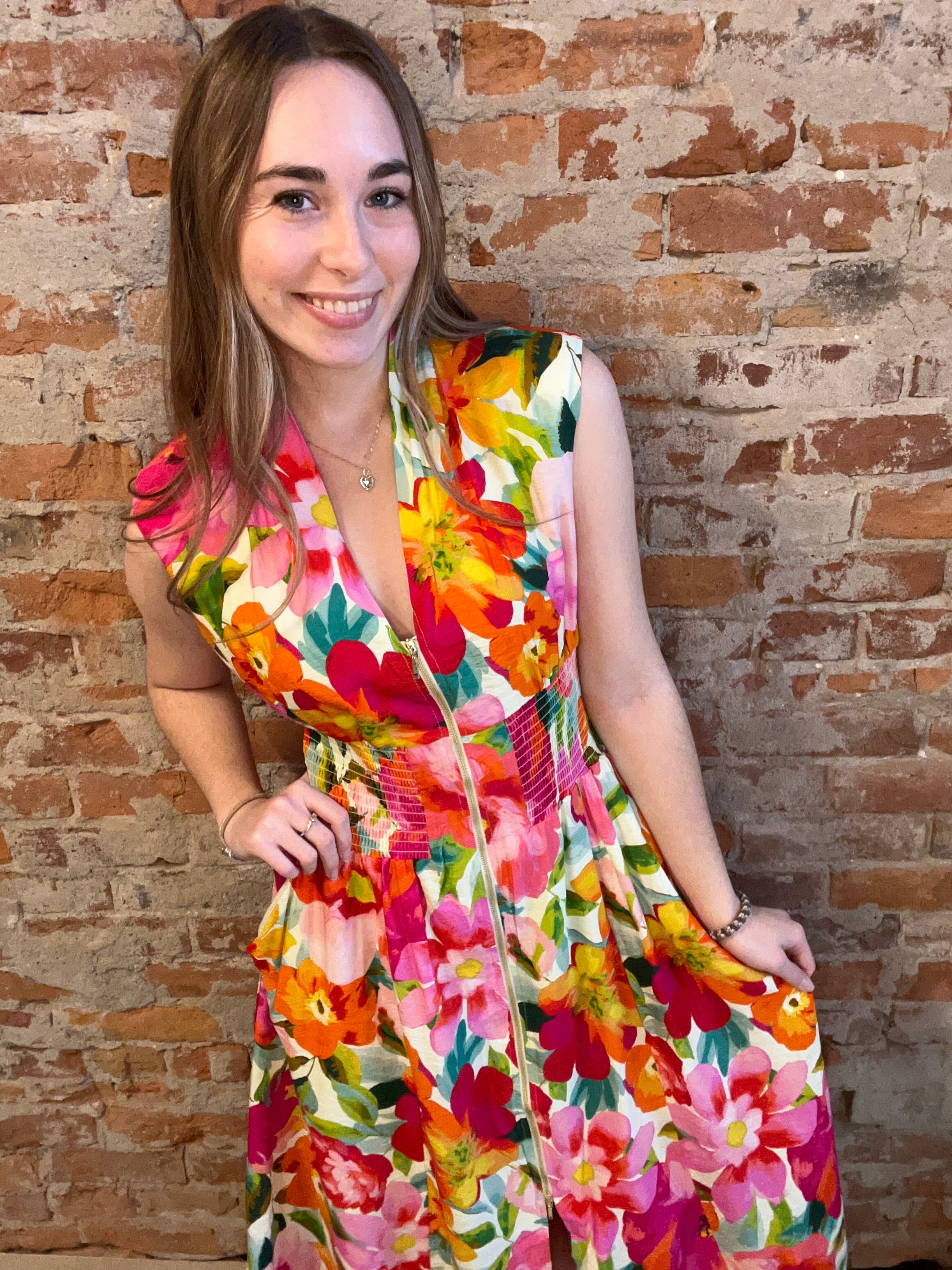 Trea Multicolord Zip Front Dress-Dresses-fate-The Funky Zebra Ames, Women's Fashion Boutique in Ames, Iowa