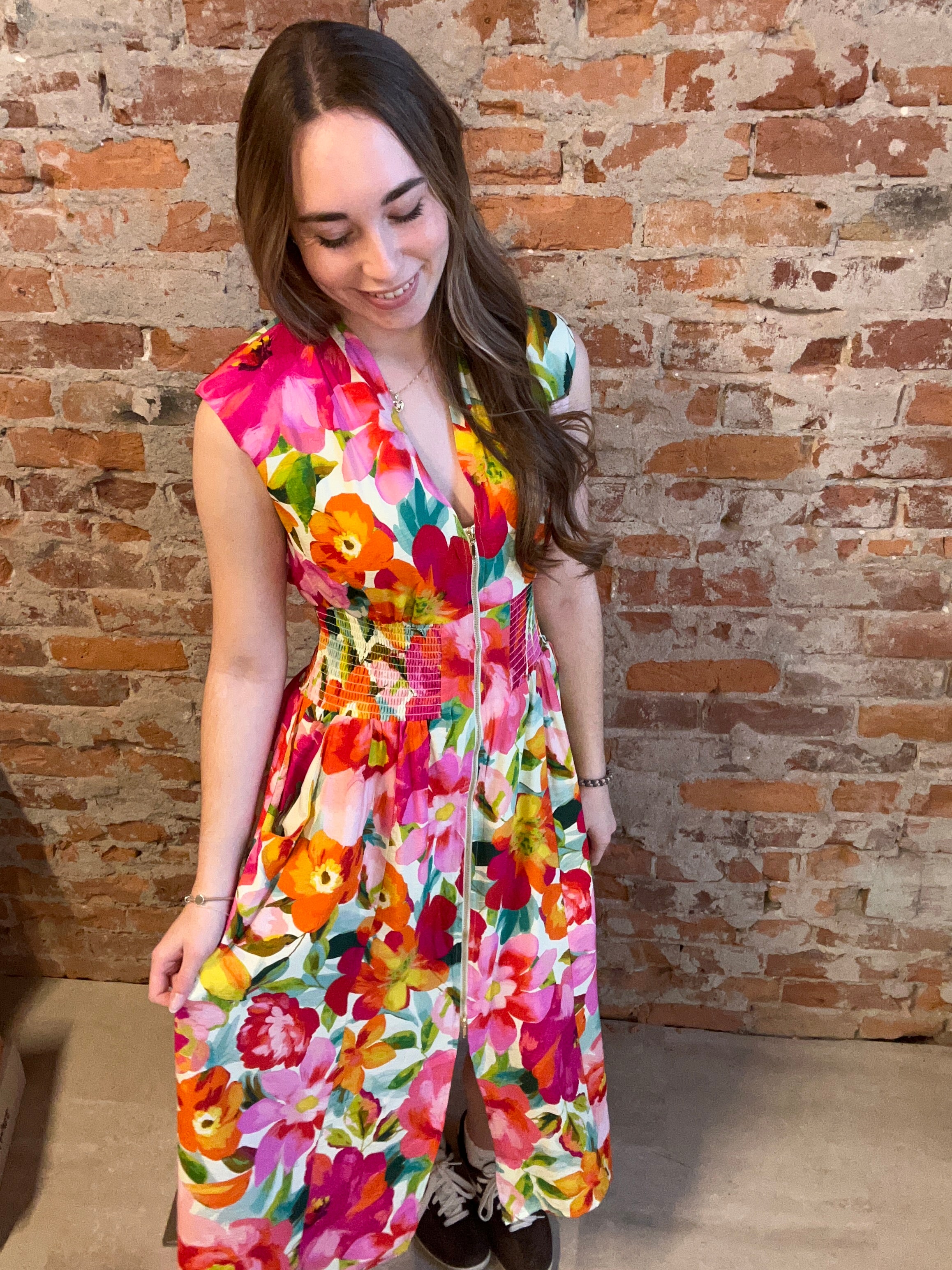 Trea Multicolord Zip Front Dress-Dresses-fate-The Funky Zebra Ames, Women's Fashion Boutique in Ames, Iowa