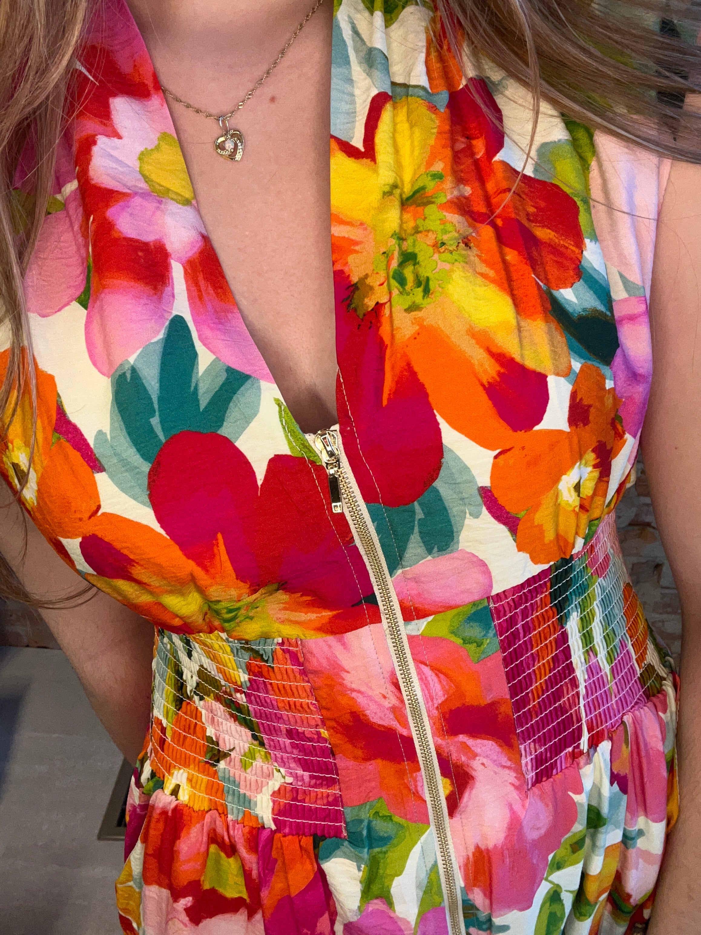 Trea Multicolord Zip Front Dress-Dresses-fate-The Funky Zebra Ames, Women's Fashion Boutique in Ames, Iowa