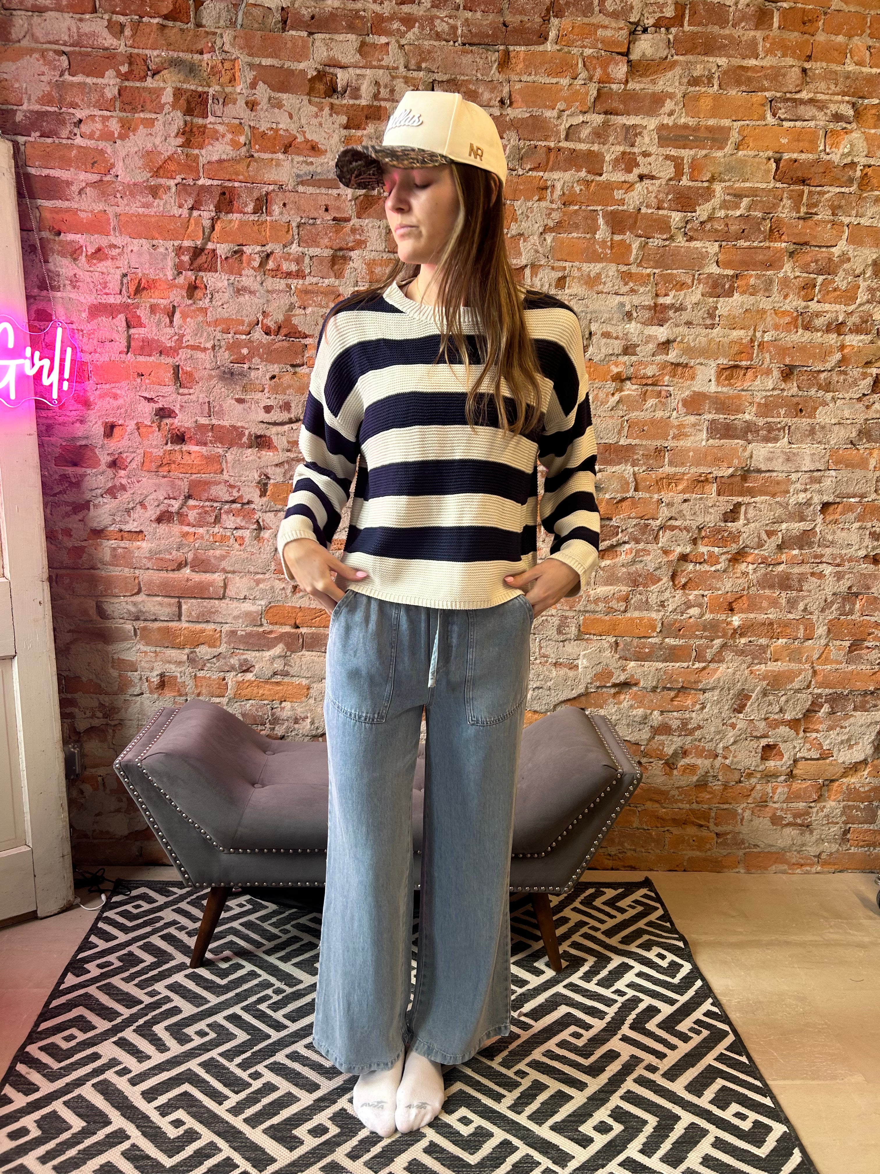 Heather Striped Pullover Sweater-Long Sleeves-Cozy Co-The Funky Zebra Ames, Women's Fashion Boutique in Ames, Iowa