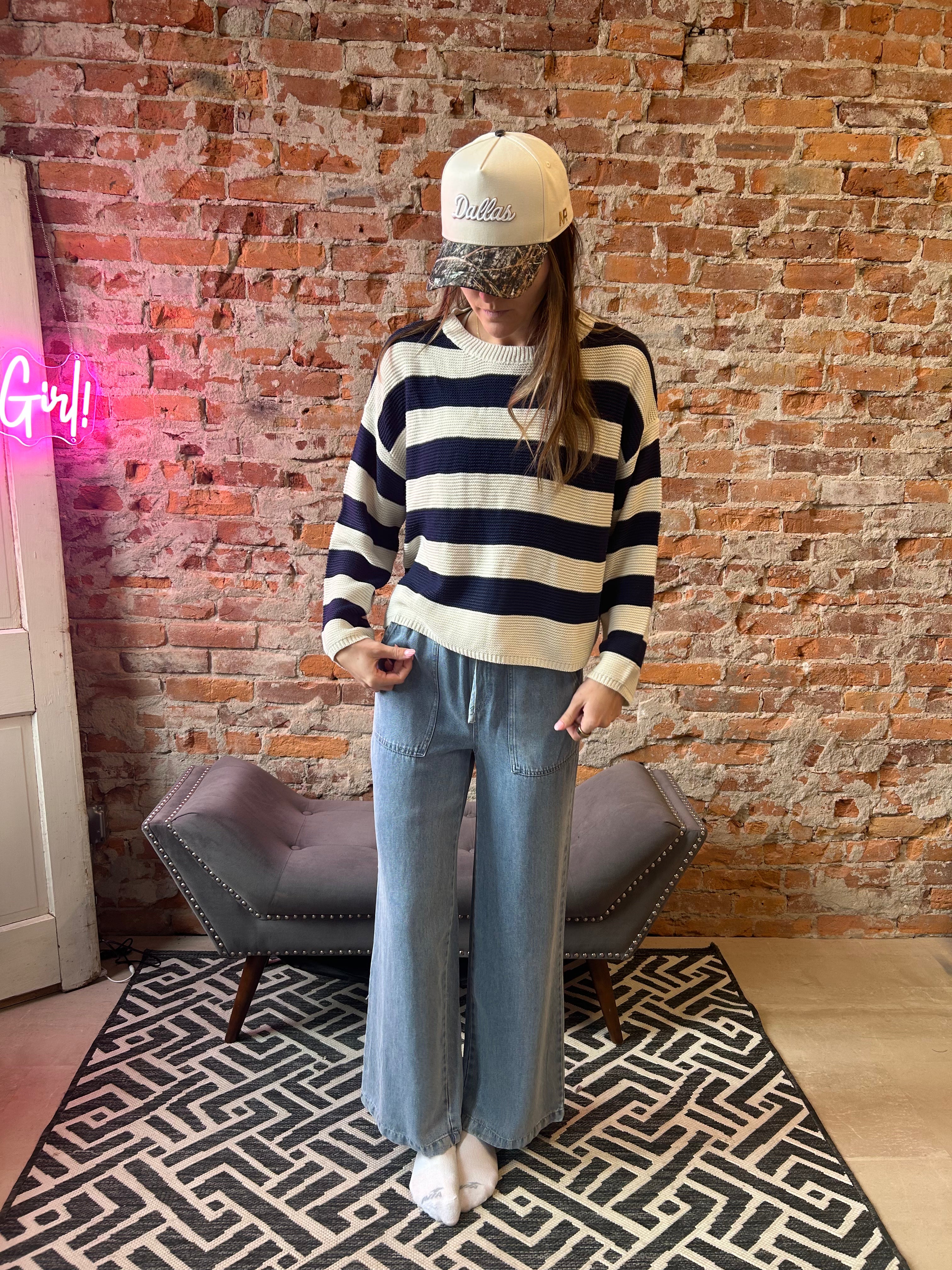 Heather Striped Pullover Sweater-Long Sleeves-Cozy Co-The Funky Zebra Ames, Women's Fashion Boutique in Ames, Iowa