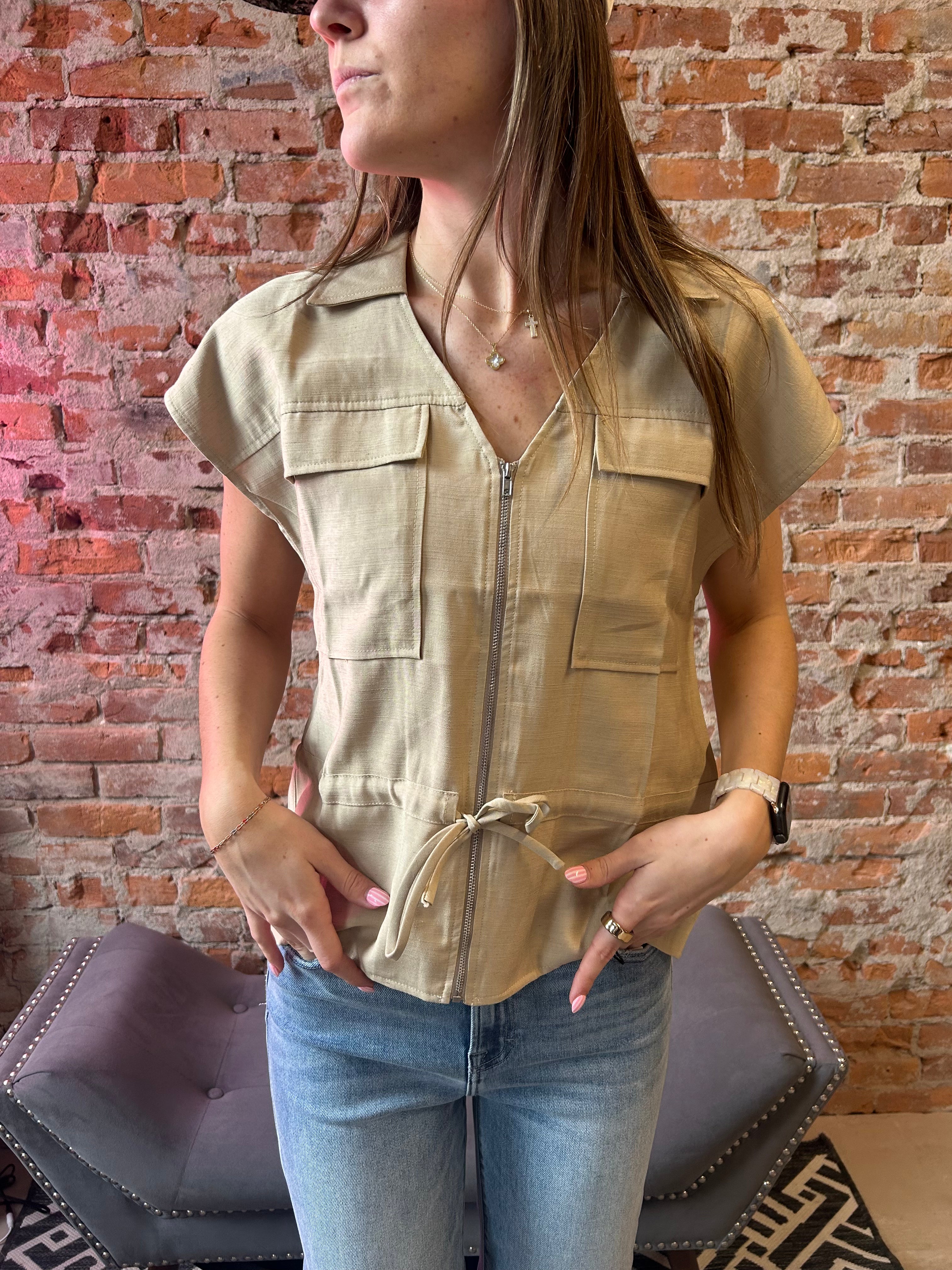 Ulma Utility Vest-Vests-Doe and Rae-The Funky Zebra Ames, Women's Fashion Boutique in Ames, Iowa