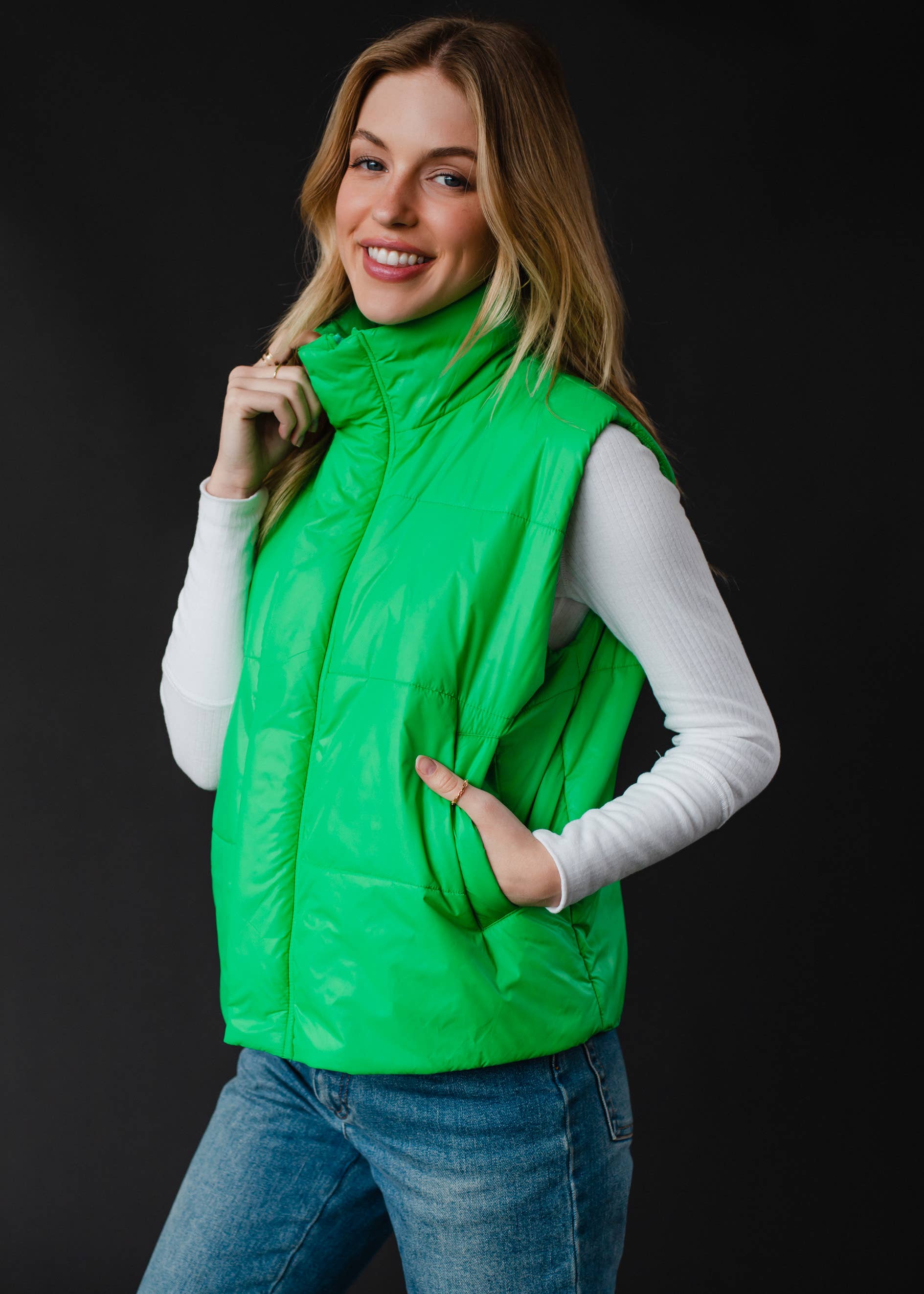 Bright Green Vest-Panache Apparel Co.-The Funky Zebra Ames, Women's Fashion Boutique in Ames, Iowa