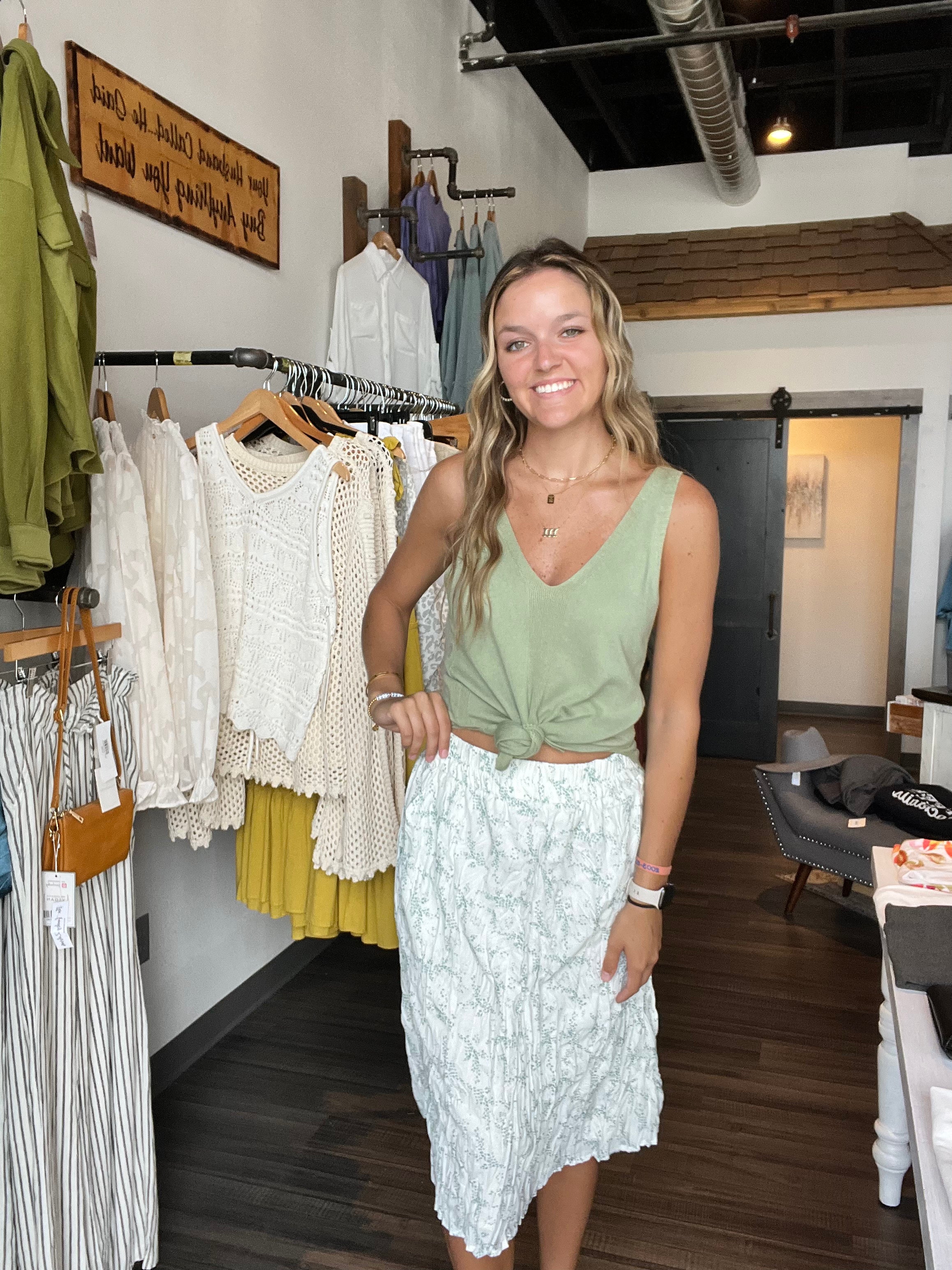 MN Pleated MIDI Skirt-Green-Skirts-The Funky Zebra Ames-The Funky Zebra Ames, Women's Fashion Boutique in Ames, Iowa